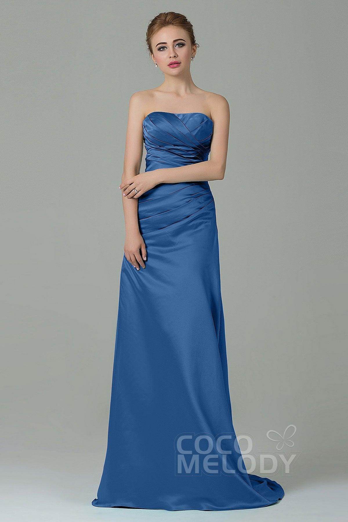 Sheath-Column Sweep Train Satin Bridesmaid Dress COZF15010