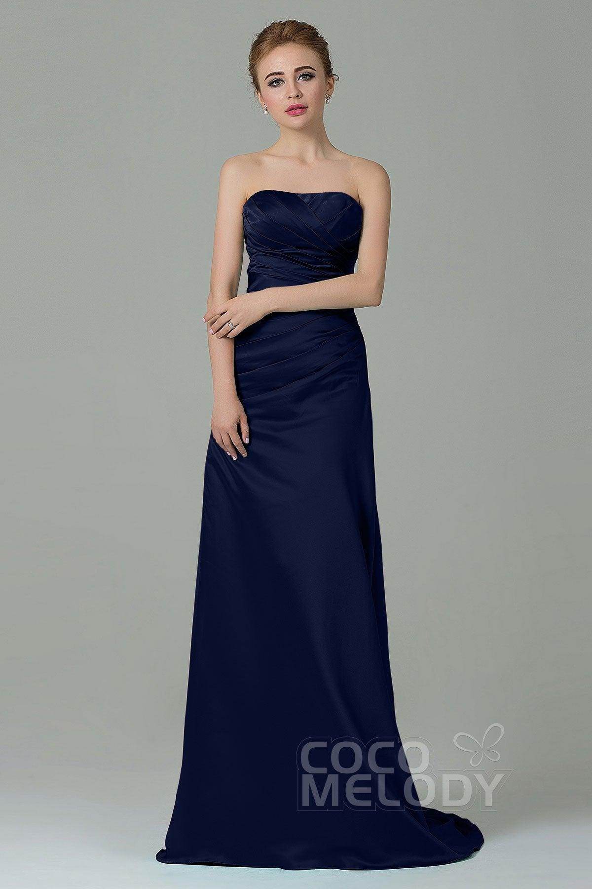 Sheath-Column Sweep Train Satin Bridesmaid Dress COZF15010