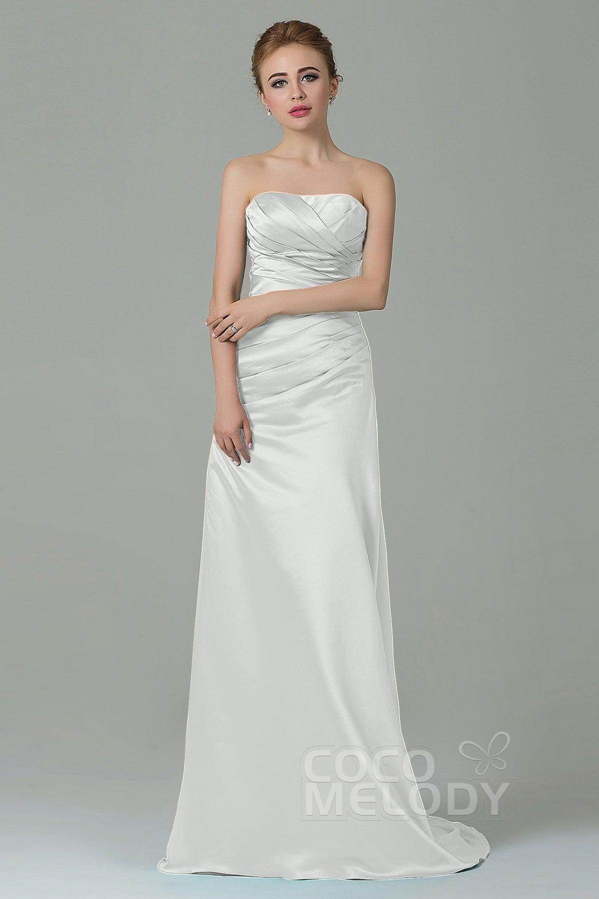 Sheath-Column Sweep Train Satin Bridesmaid Dress COZF15010
