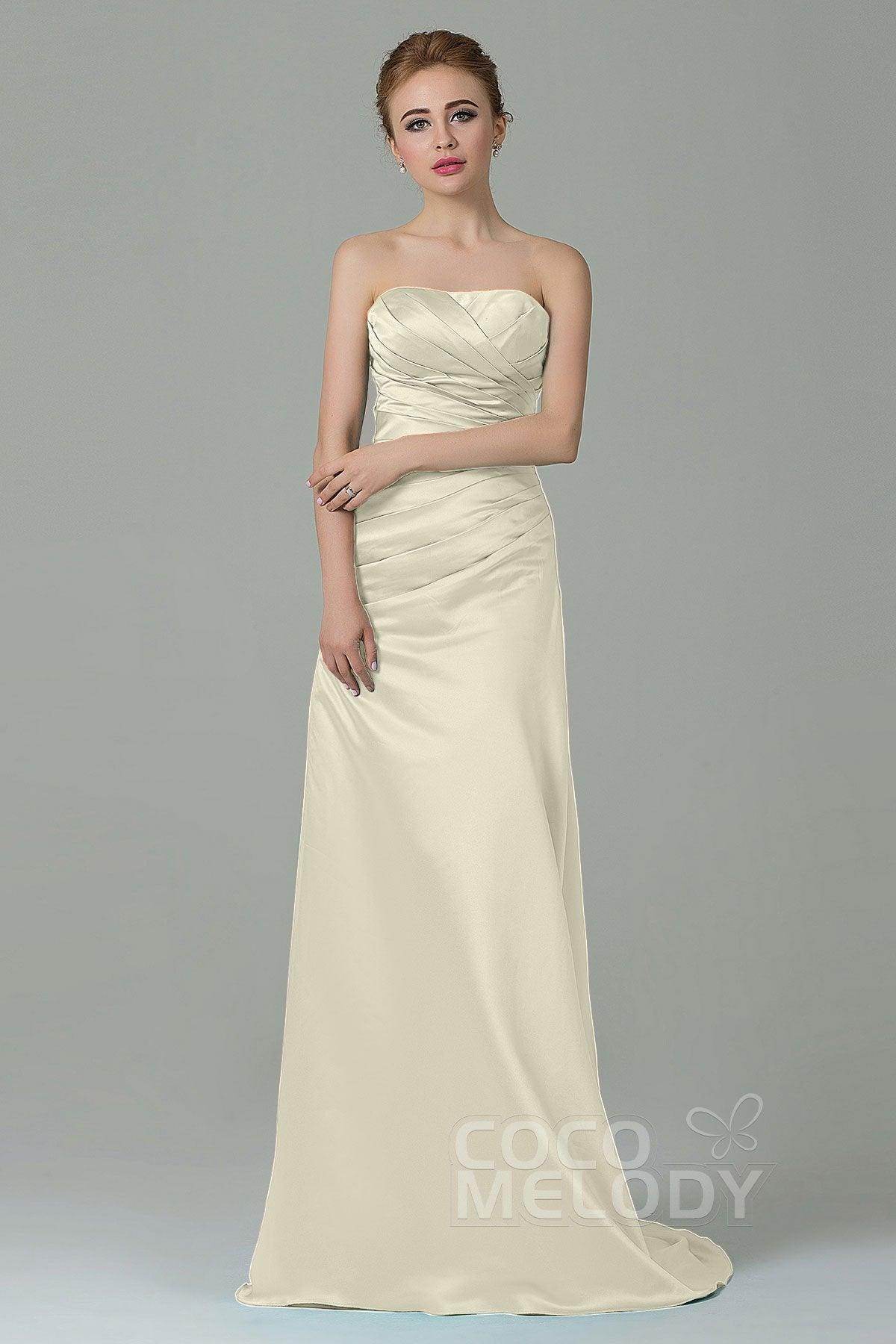 Sheath-Column Sweep Train Satin Bridesmaid Dress COZF15010