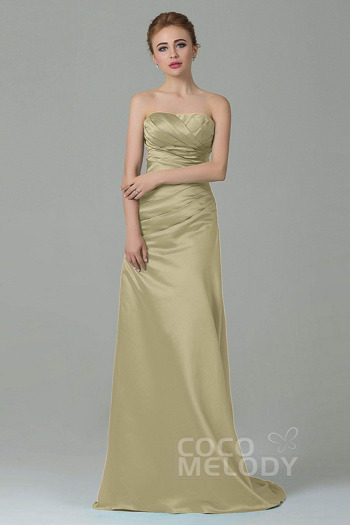Sheath-Column Sweep Train Satin Bridesmaid Dress COZF15010