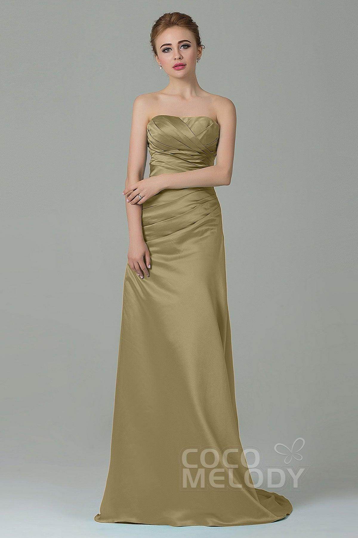 Sheath-Column Sweep Train Satin Bridesmaid Dress COZF15010