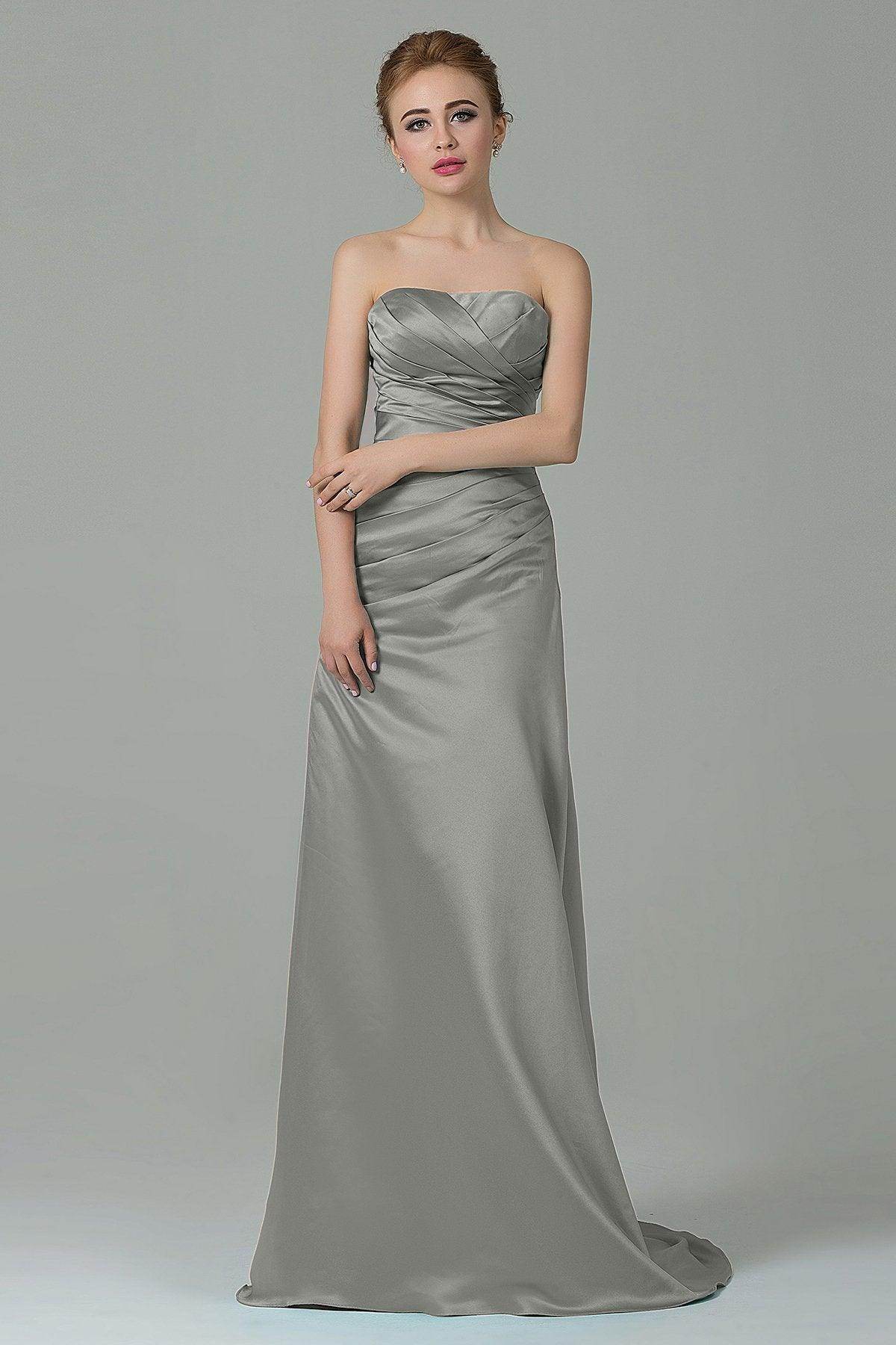Sheath-Column Sweep Train Satin Bridesmaid Dress COZF15010