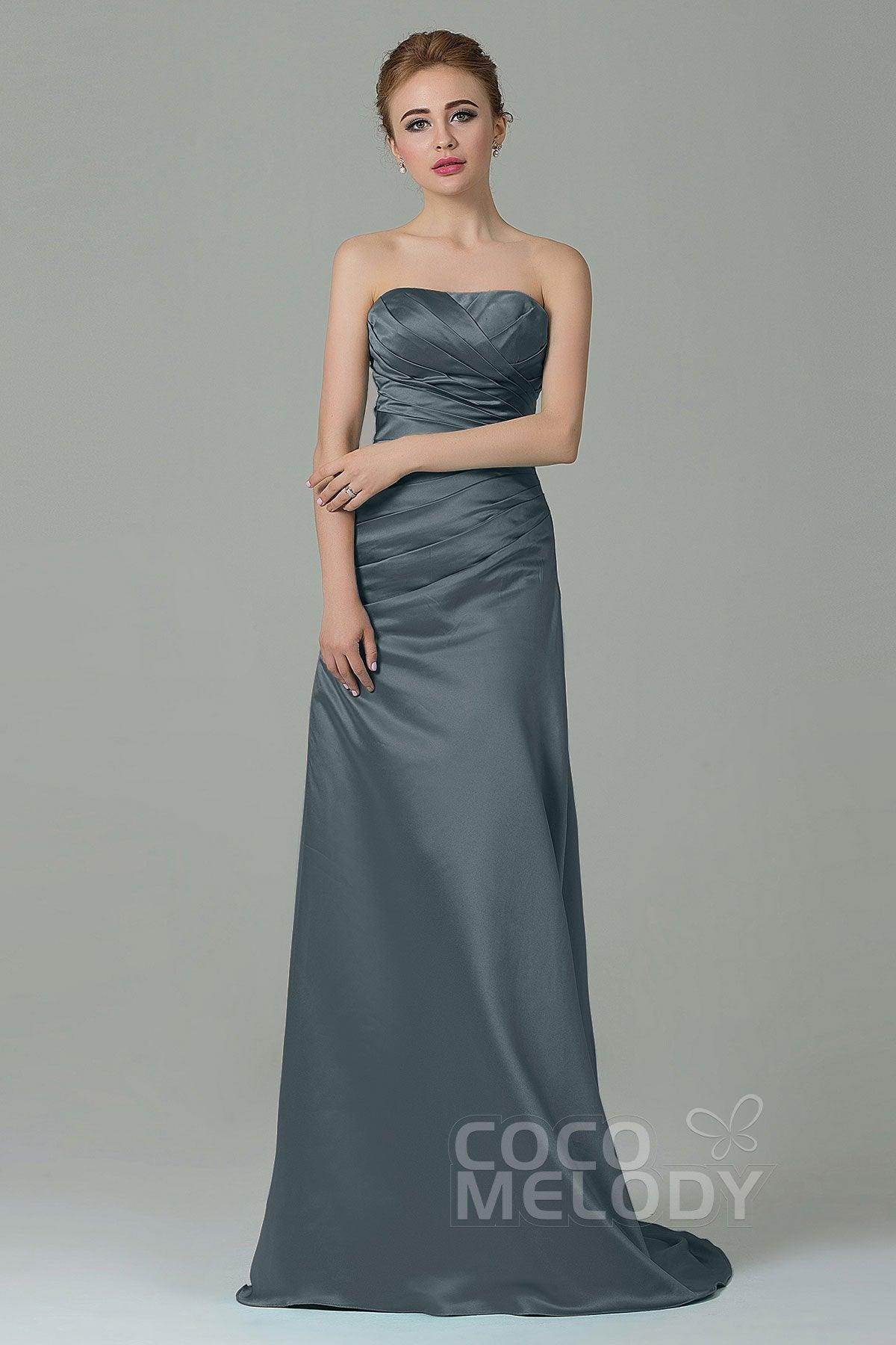 Sheath-Column Sweep Train Satin Bridesmaid Dress COZF15010