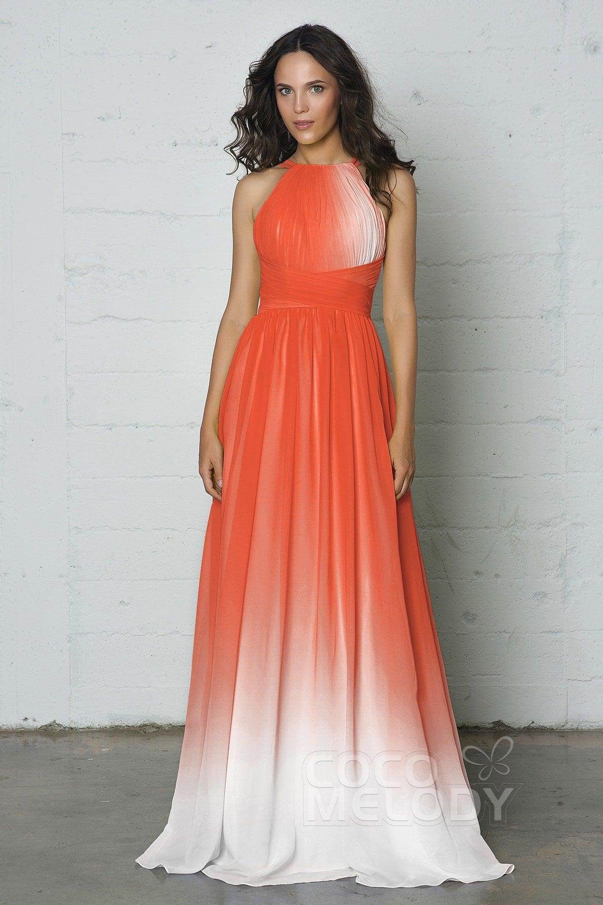 Sheath-Column Floor Length Chiffon Ombre Dress COZF17008
