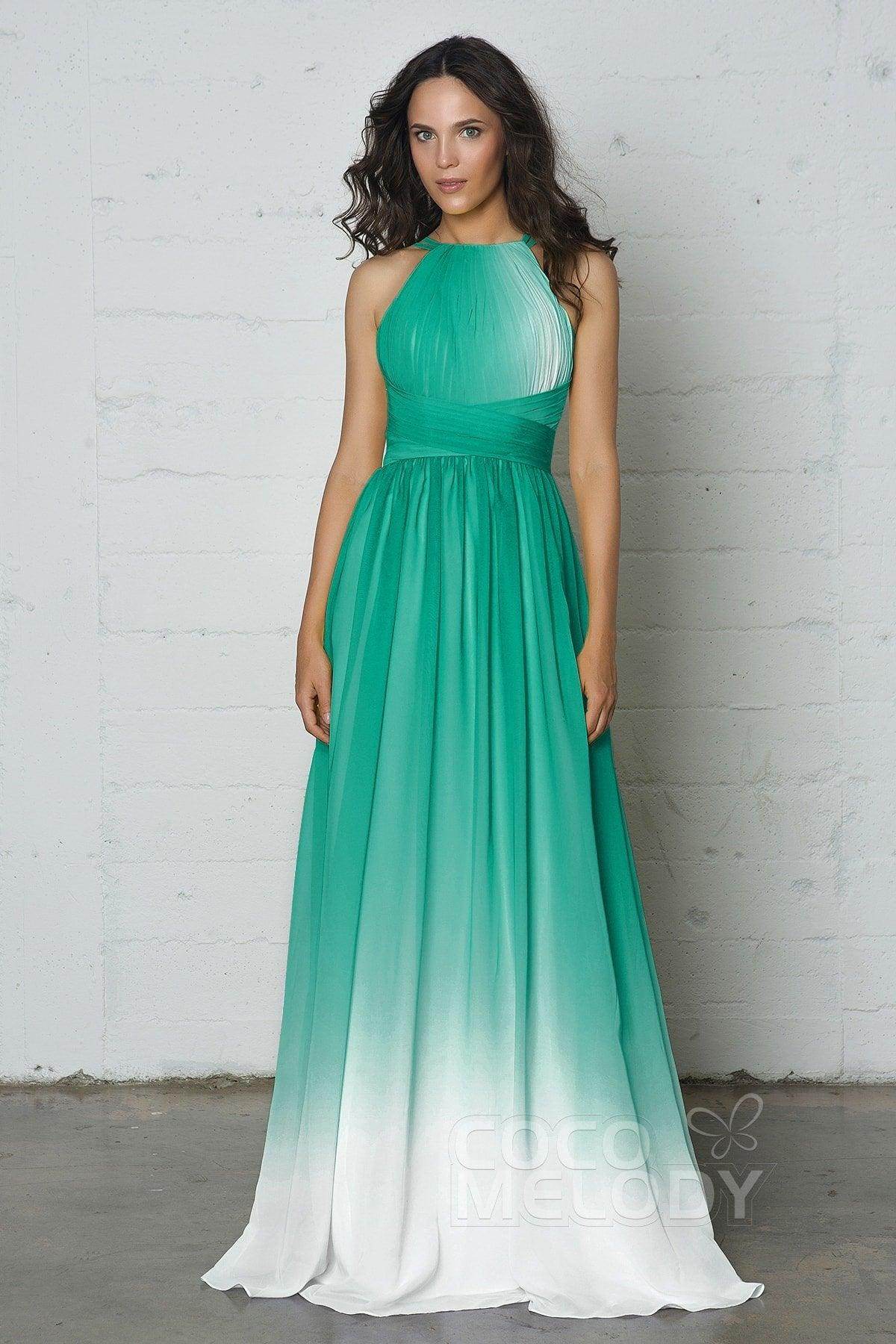 Sheath-Column Floor Length Chiffon Ombre Dress COZF17008