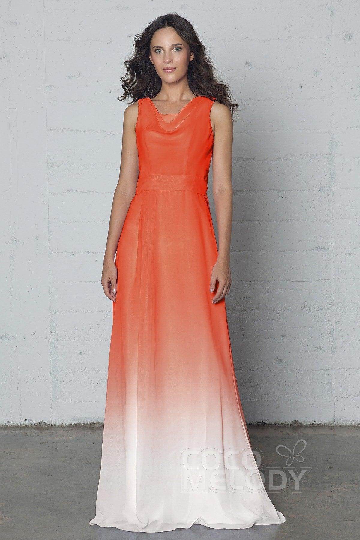 Sheath-Column Floor Length Chiffon Ombre Dress COZF17009