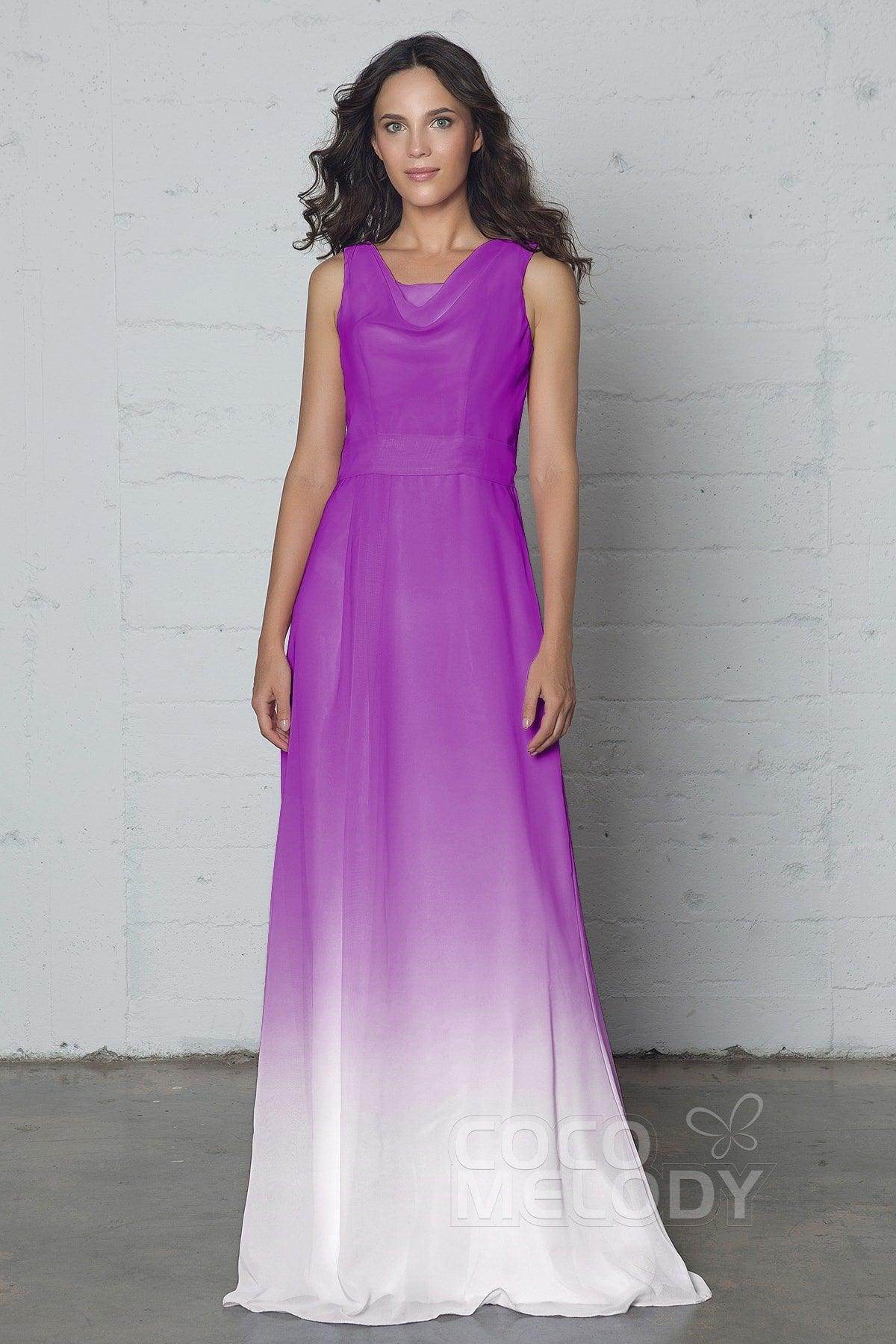 Sheath-Column Floor Length Chiffon Ombre Dress COZF17009