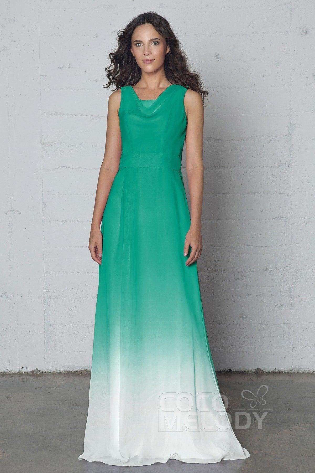 Sheath-Column Floor Length Chiffon Ombre Dress COZF17009