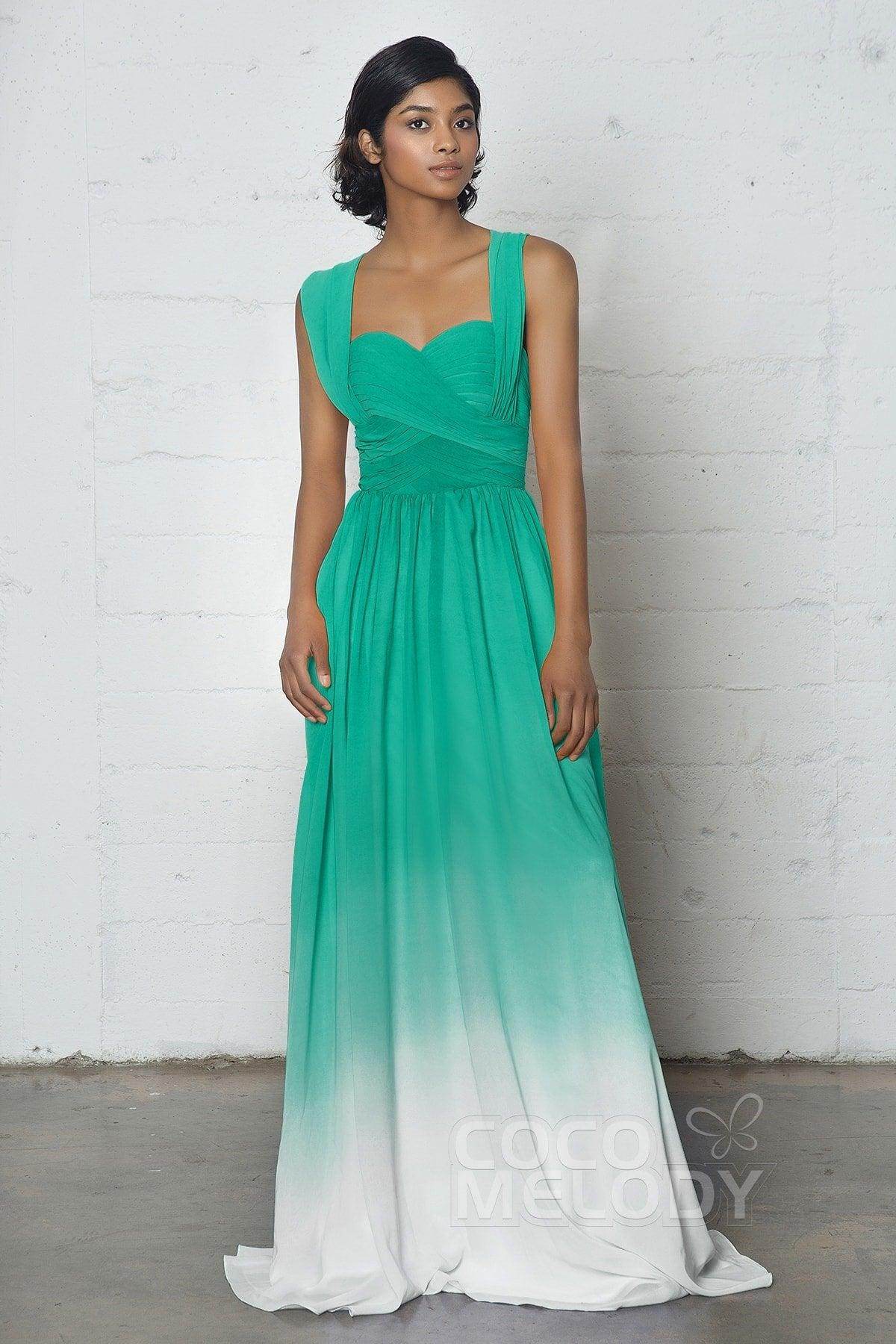 Sheath-Column Floor Length Chiffon Ombre Dress COZF17011