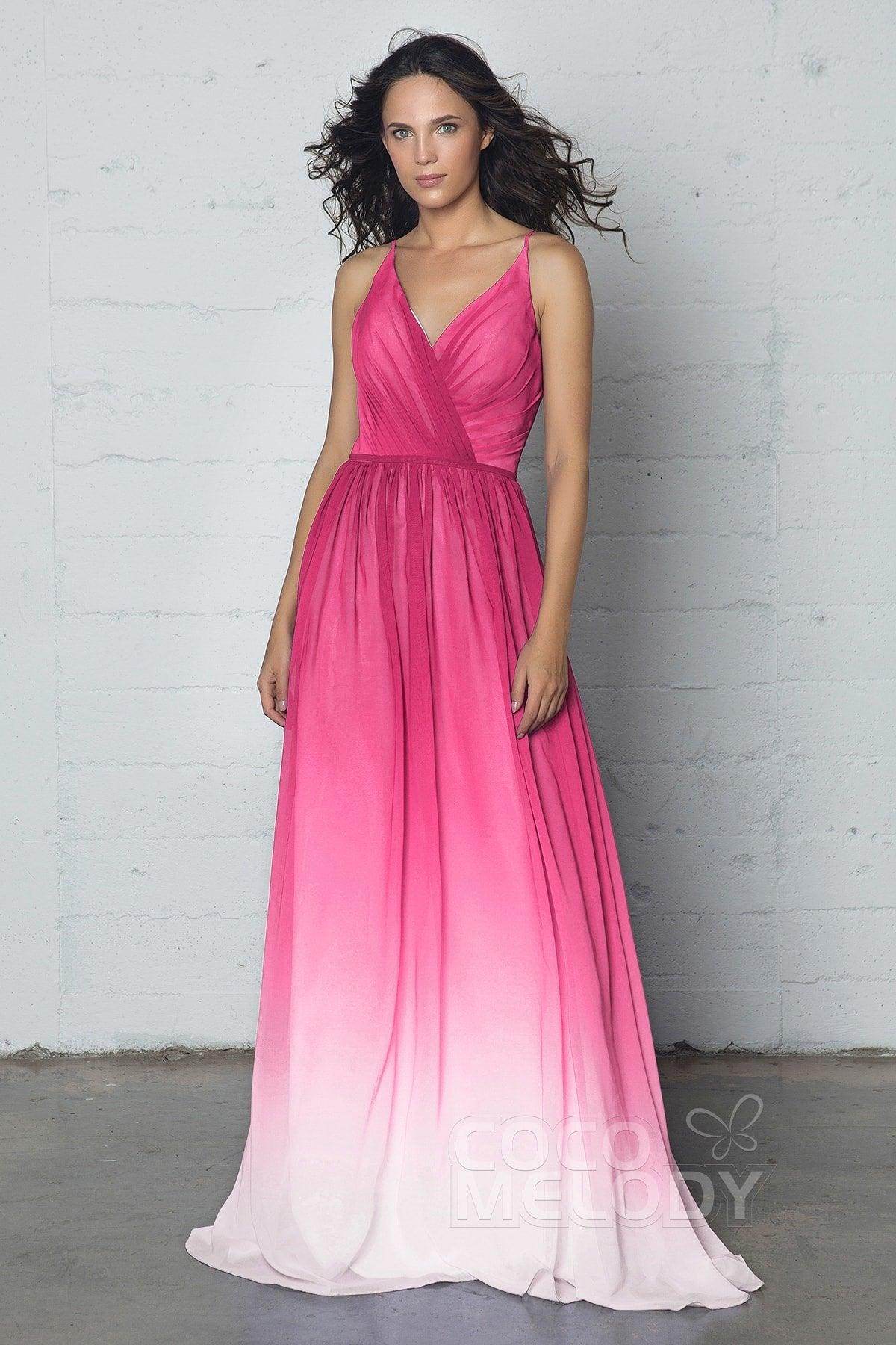 Sheath-Column Floor Length Chiffon Ombre Dress COZF17013