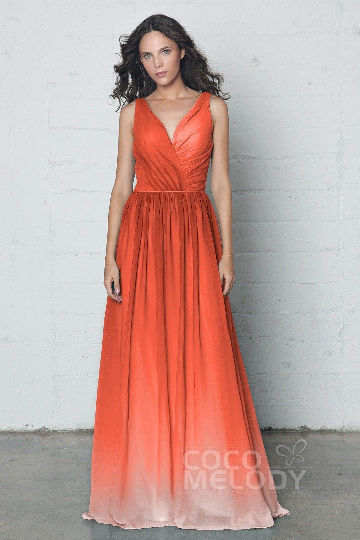 Sheath-Column Floor Length Chiffon Ombre Dress COZF17014
