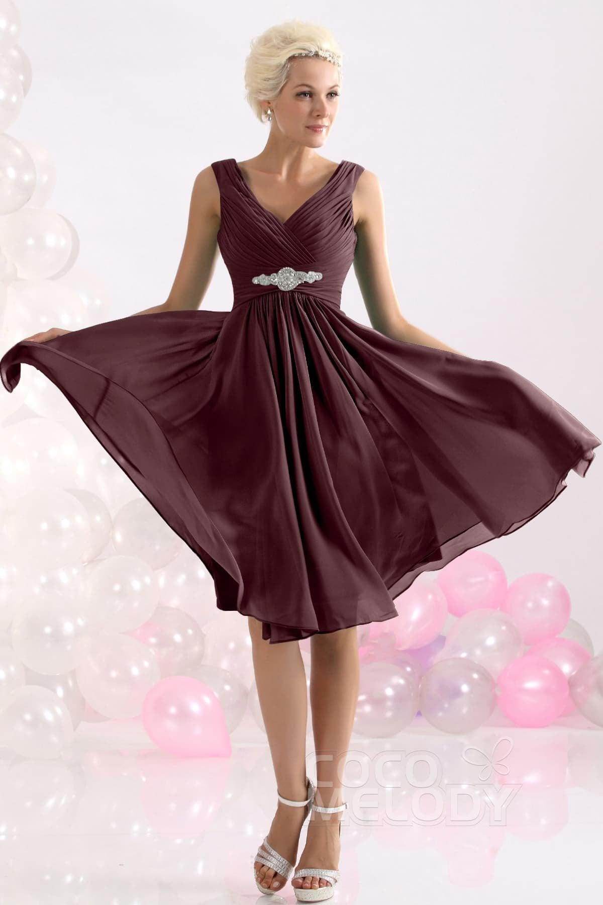 A-Line Knee Length Chiffon Bridesmaids Dress COZK1302A