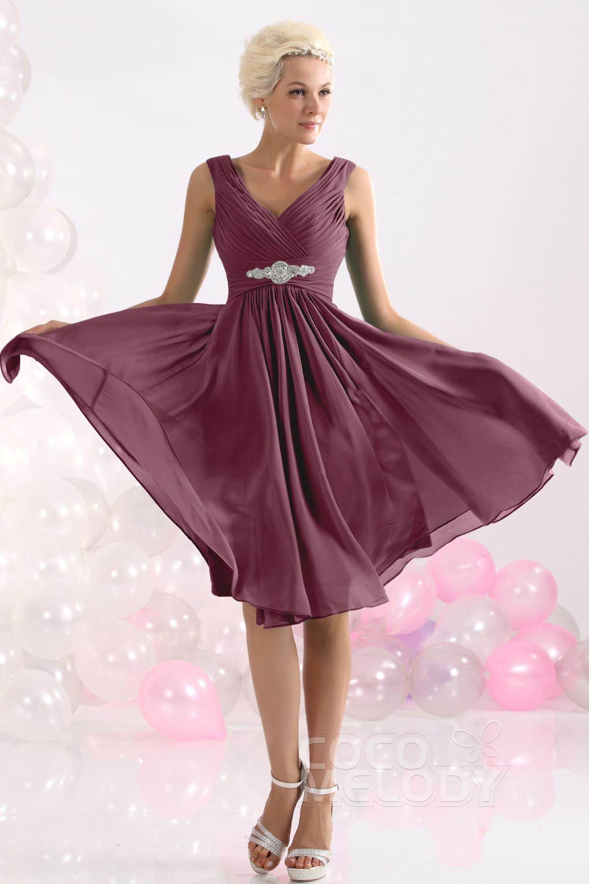A-Line Knee Length Chiffon Bridesmaids Dress COZK1302A