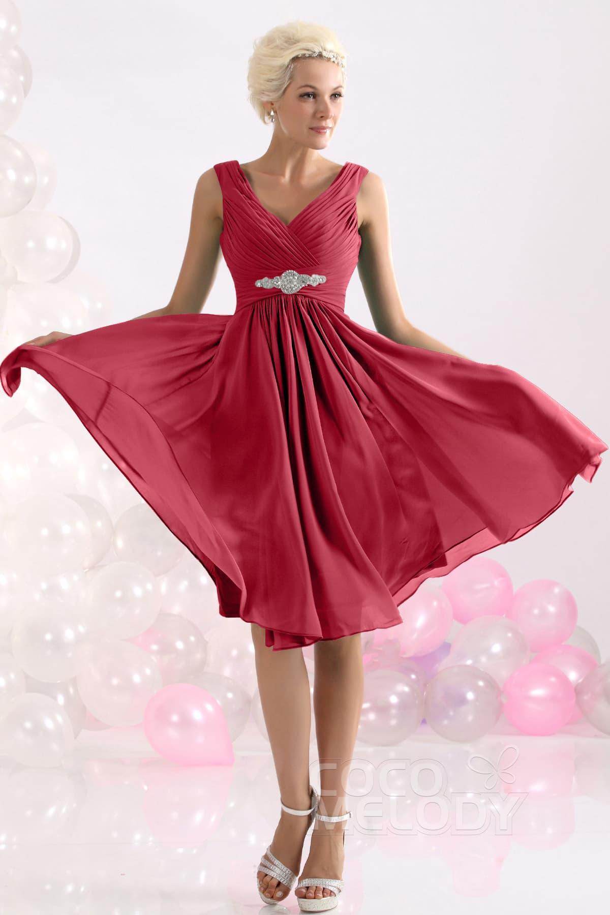 A-Line Knee Length Chiffon Bridesmaids Dress COZK1302A