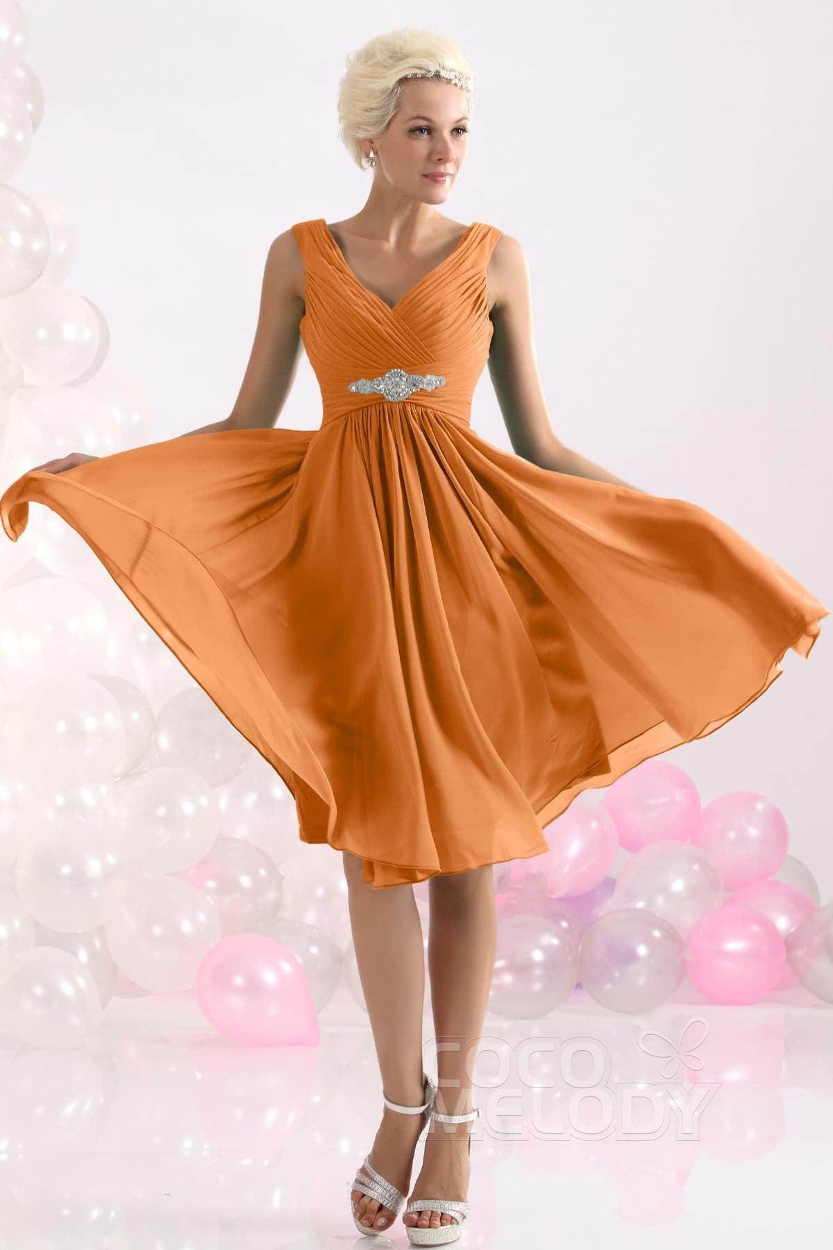 A-Line Knee Length Chiffon Bridesmaids Dress COZK1302A