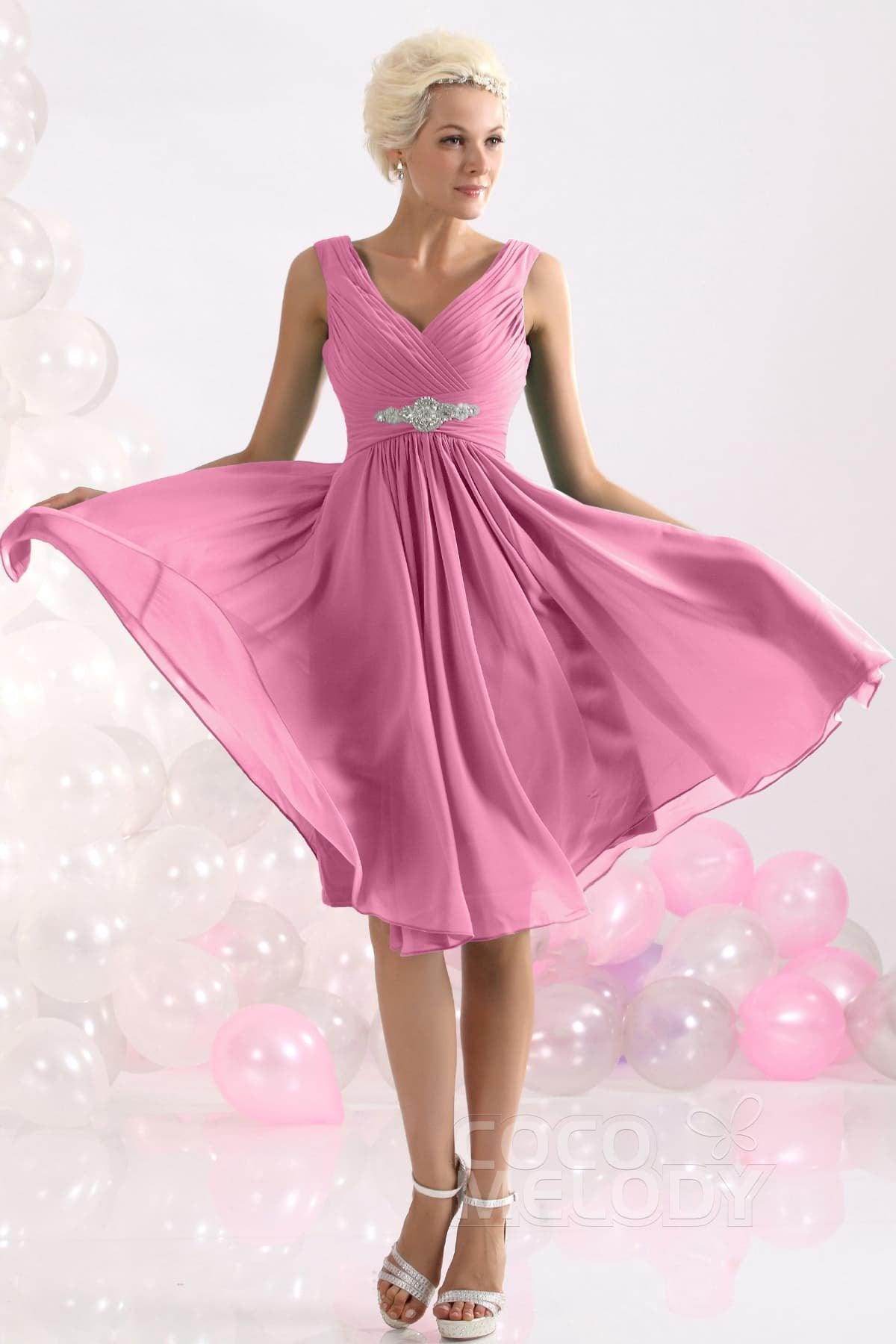 A-Line Knee Length Chiffon Bridesmaids Dress COZK1302A