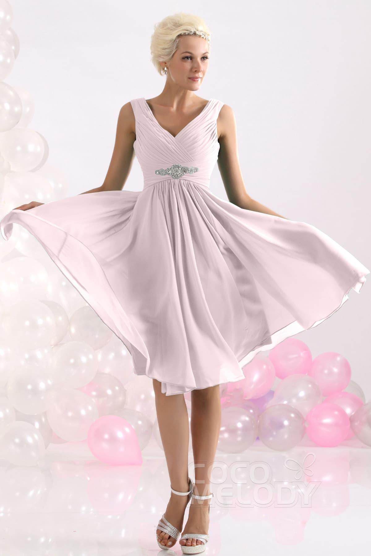A-Line Knee Length Chiffon Bridesmaids Dress COZK1302A