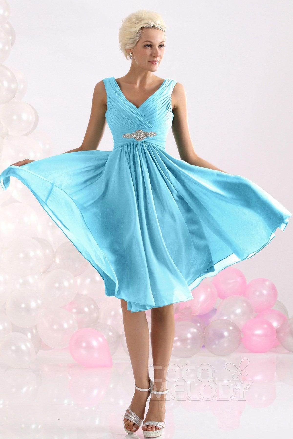 A-Line Knee Length Chiffon Bridesmaids Dress COZK1302A