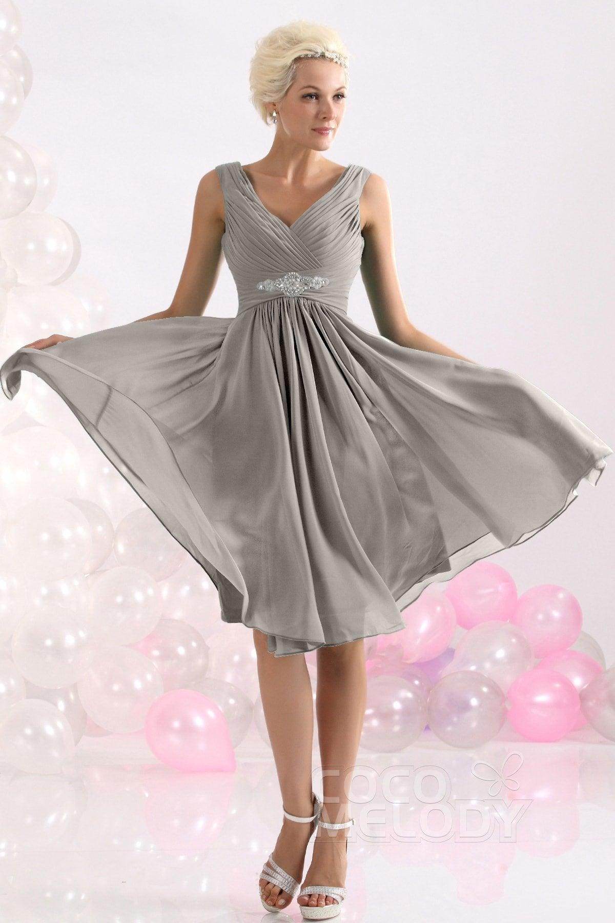 A-Line Knee Length Chiffon Bridesmaids Dress COZK1302A