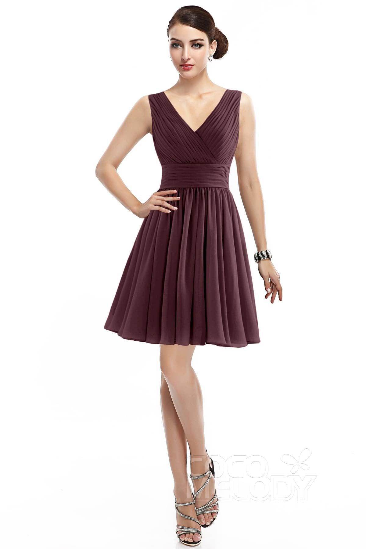 A-Line Short Mini Chiffon Bridesmaid Dress COZK14019