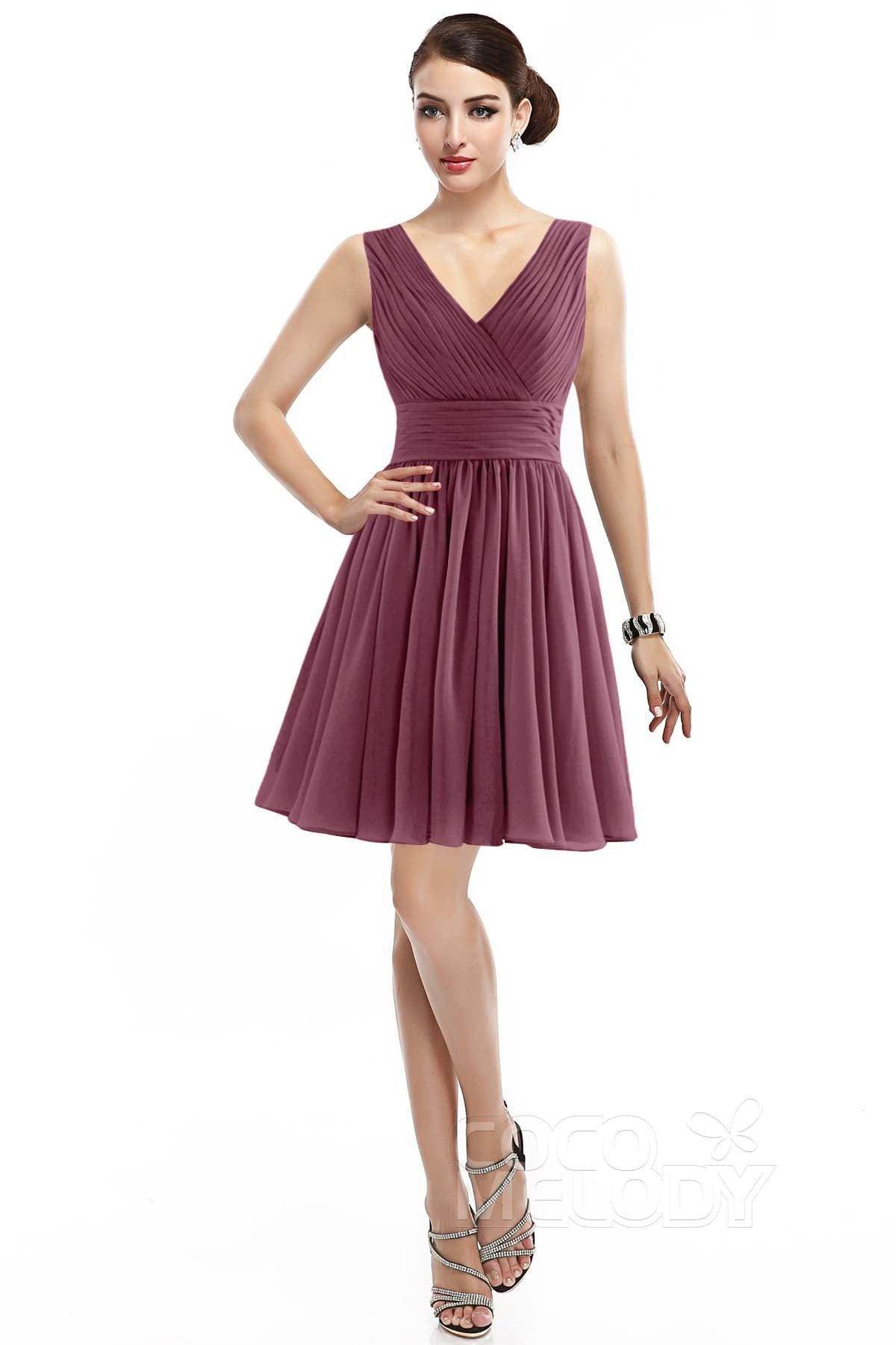 A-Line Short Mini Chiffon Bridesmaid Dress COZK14019