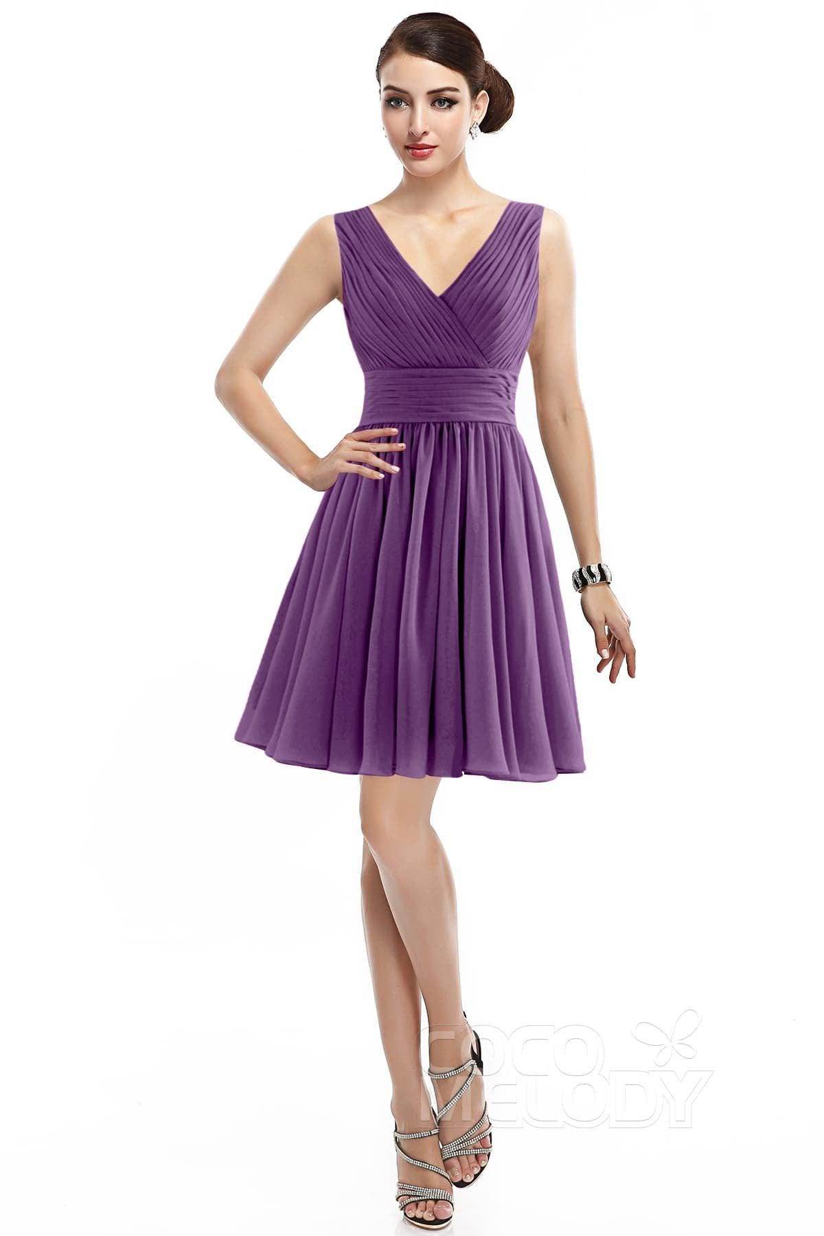 A-Line Short Mini Chiffon Bridesmaid Dress COZK14019