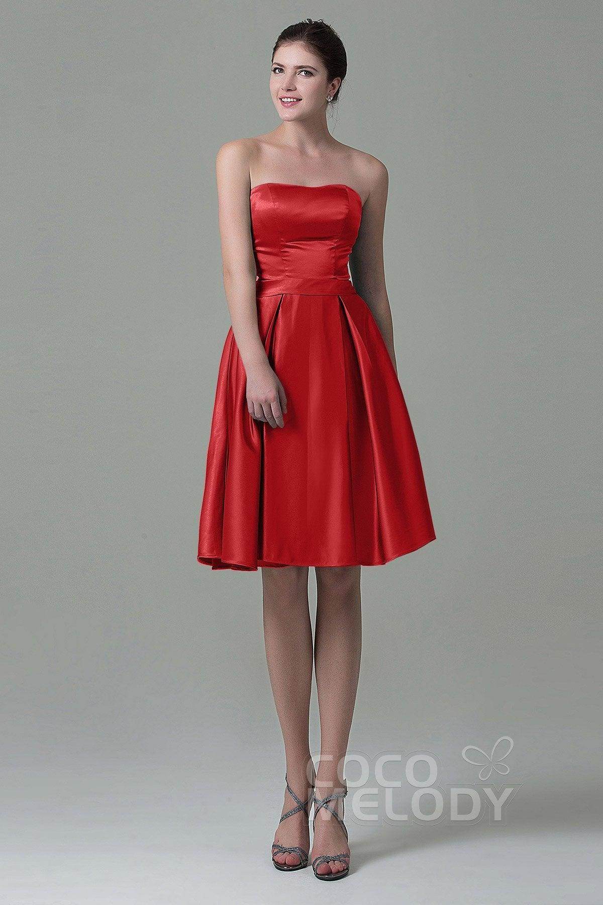 A-Line Knee Length Satin Bridesmaid Dress COZK1500A