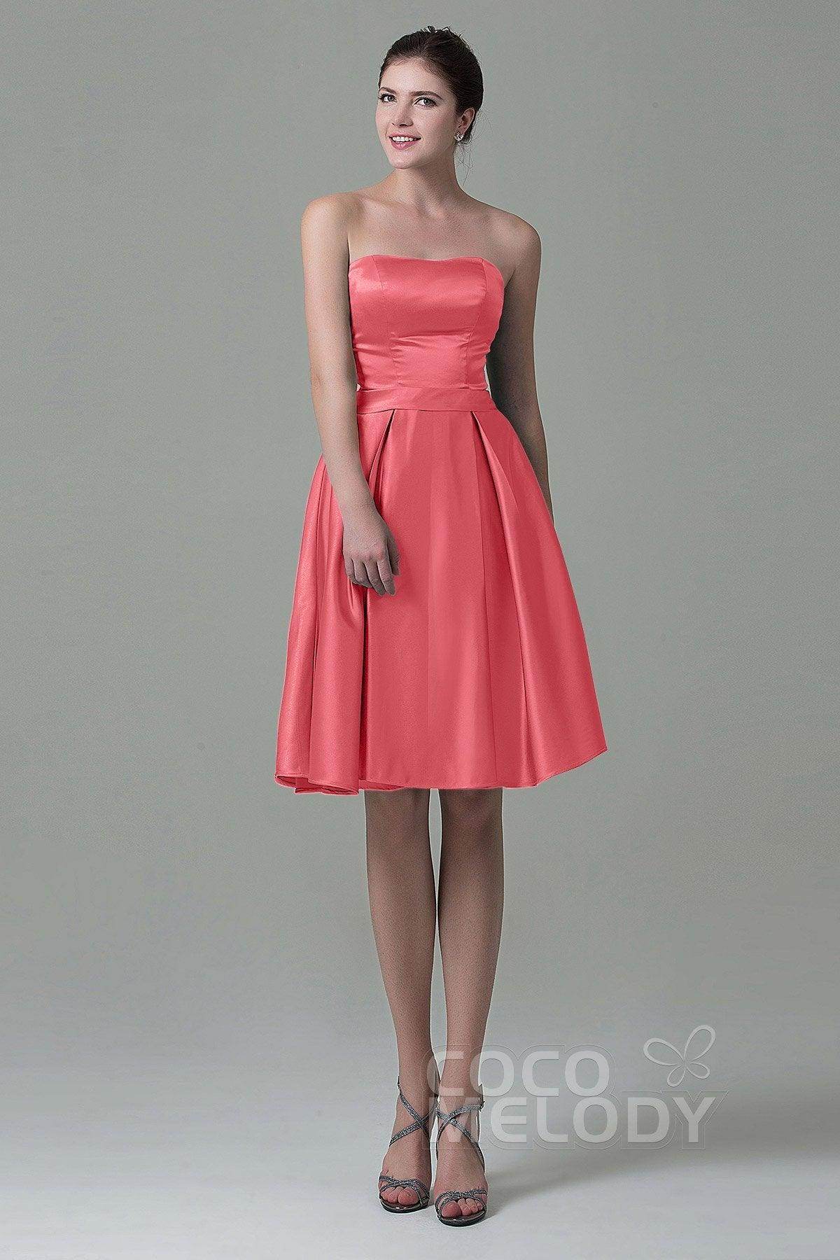 A-Line Knee Length Satin Bridesmaid Dress COZK1500A