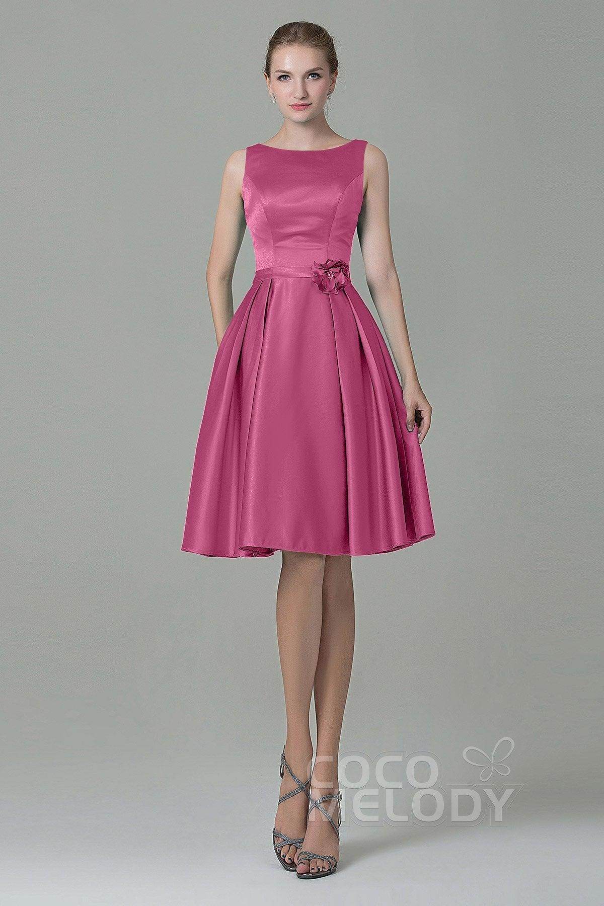 A-Line Knee Length Satin Bridesmaid Dress COZK1500B