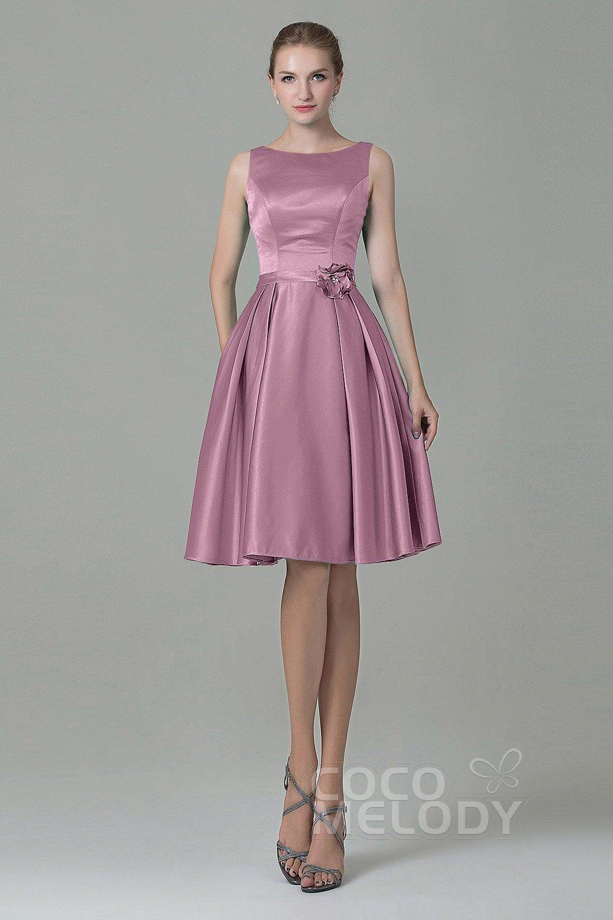 A-Line Knee Length Satin Bridesmaid Dress COZK1500B