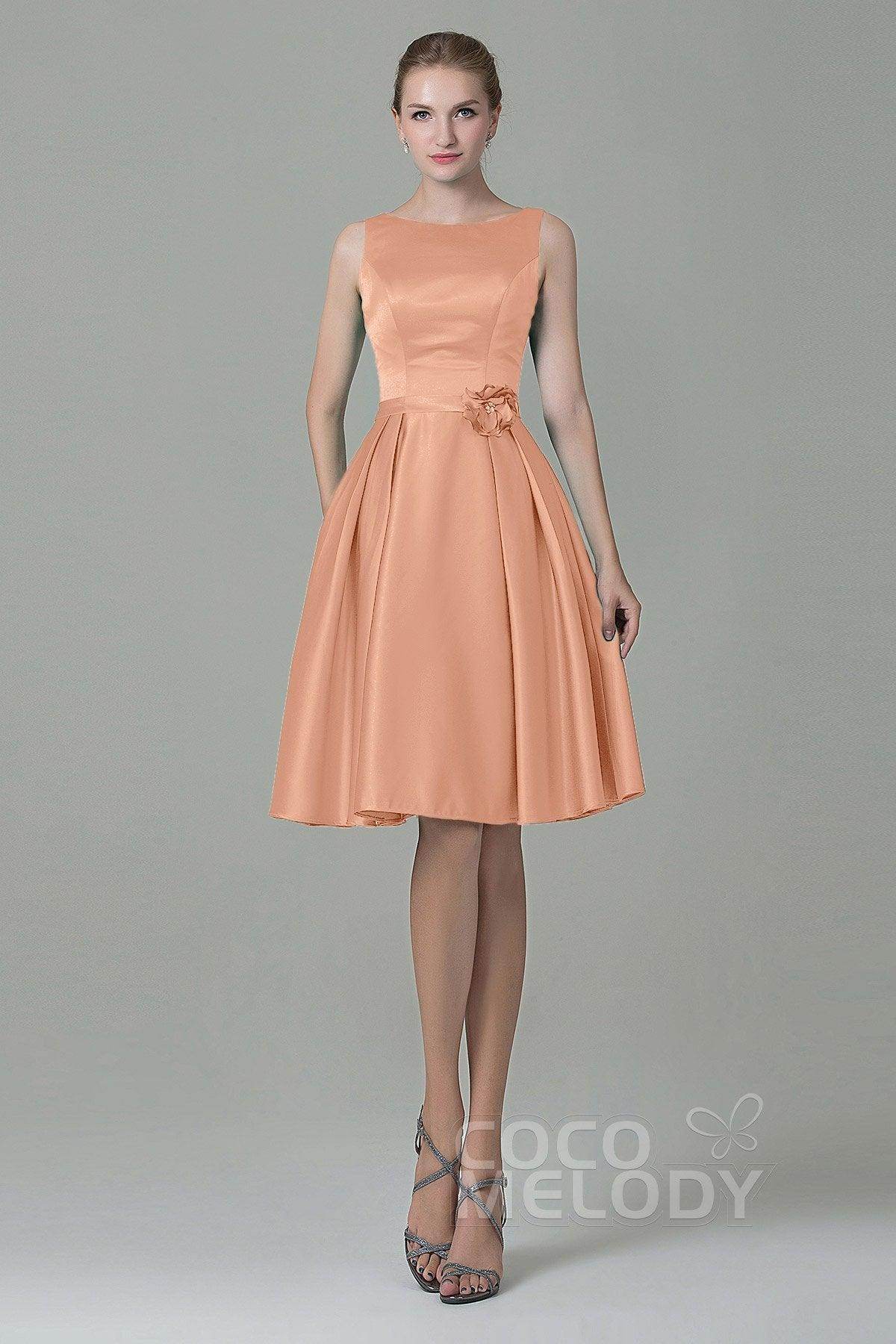A-Line Knee Length Satin Bridesmaid Dress COZK1500B