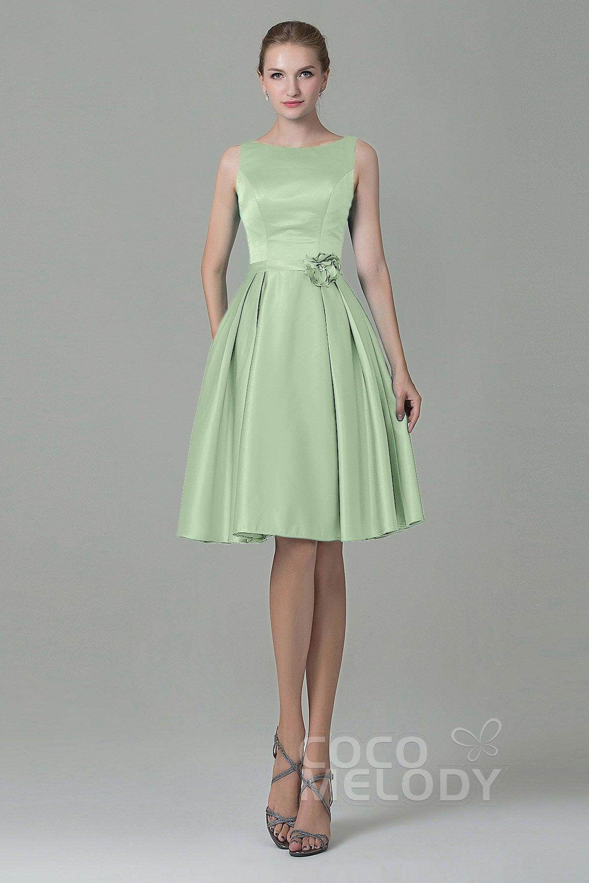 A-Line Knee Length Satin Bridesmaid Dress COZK1500B