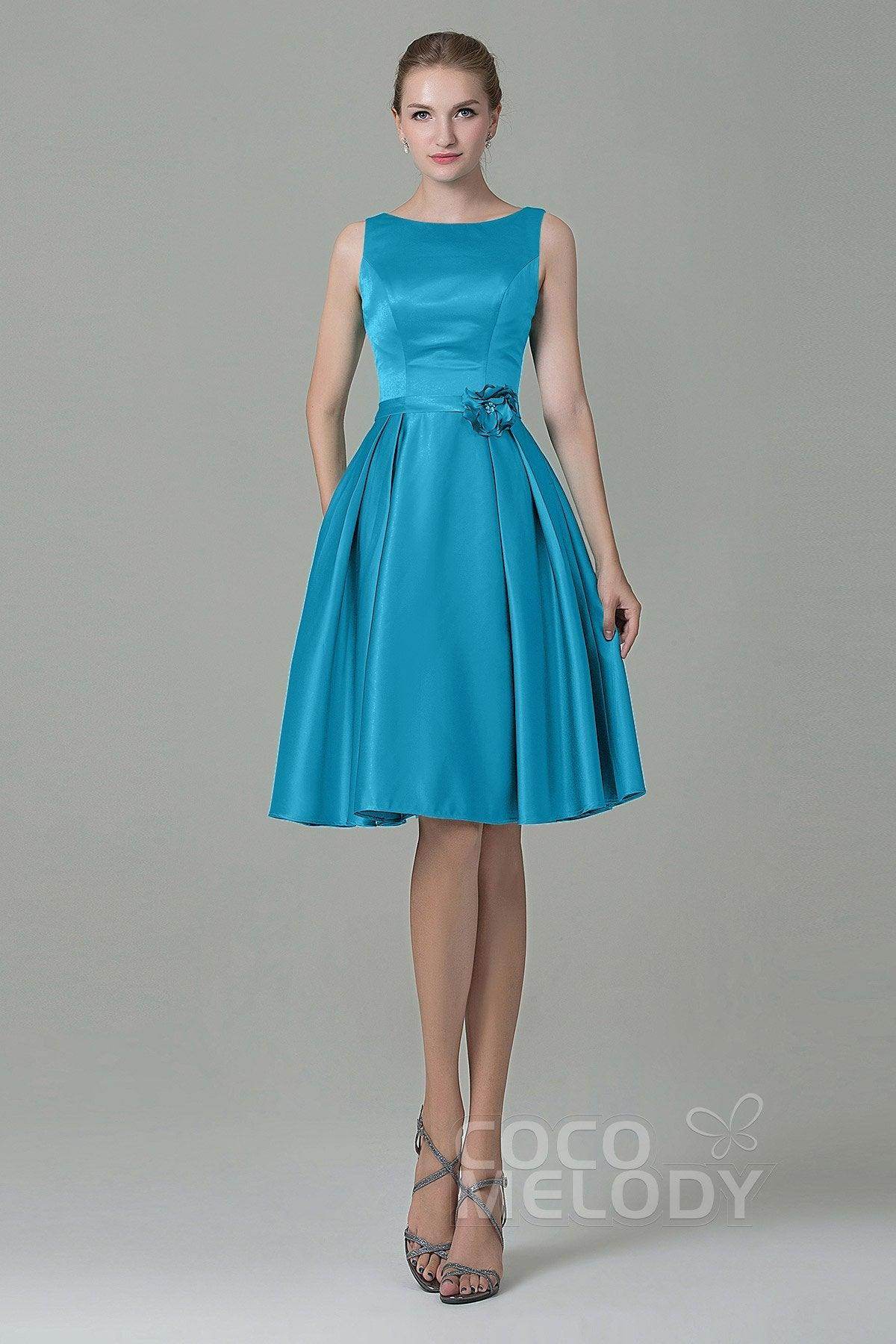 A-Line Knee Length Satin Bridesmaid Dress COZK1500B