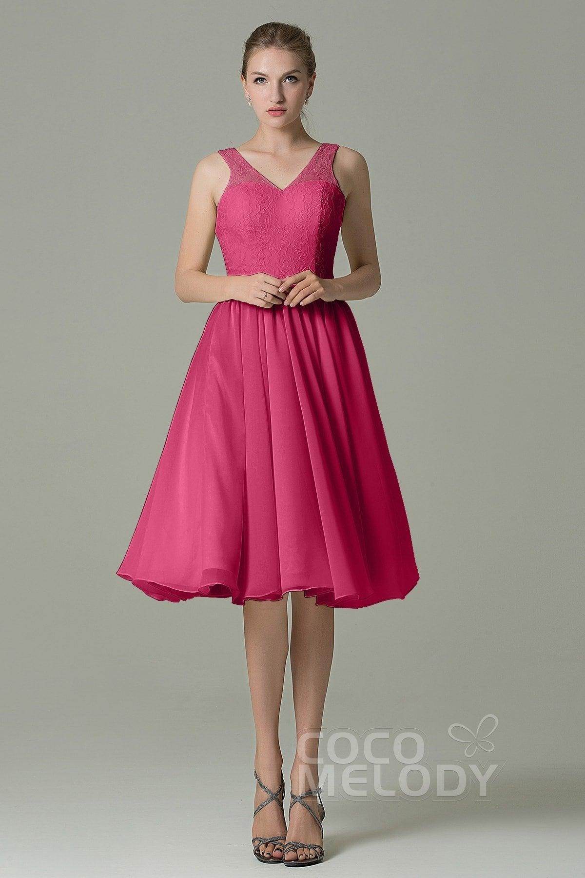 A-Line Knee Length Lace Short Bridesmaid Dress COZK16001