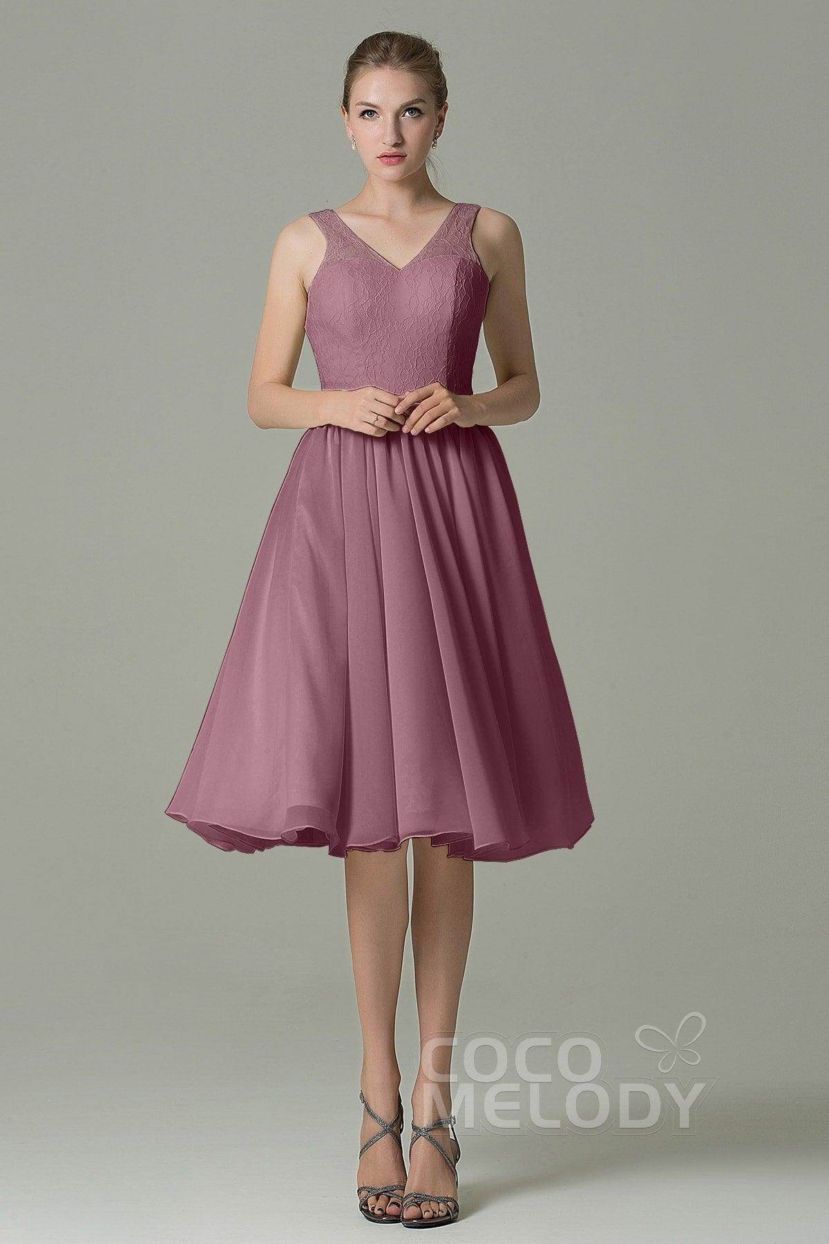 A-Line Knee Length Lace Short Bridesmaid Dress COZK16001