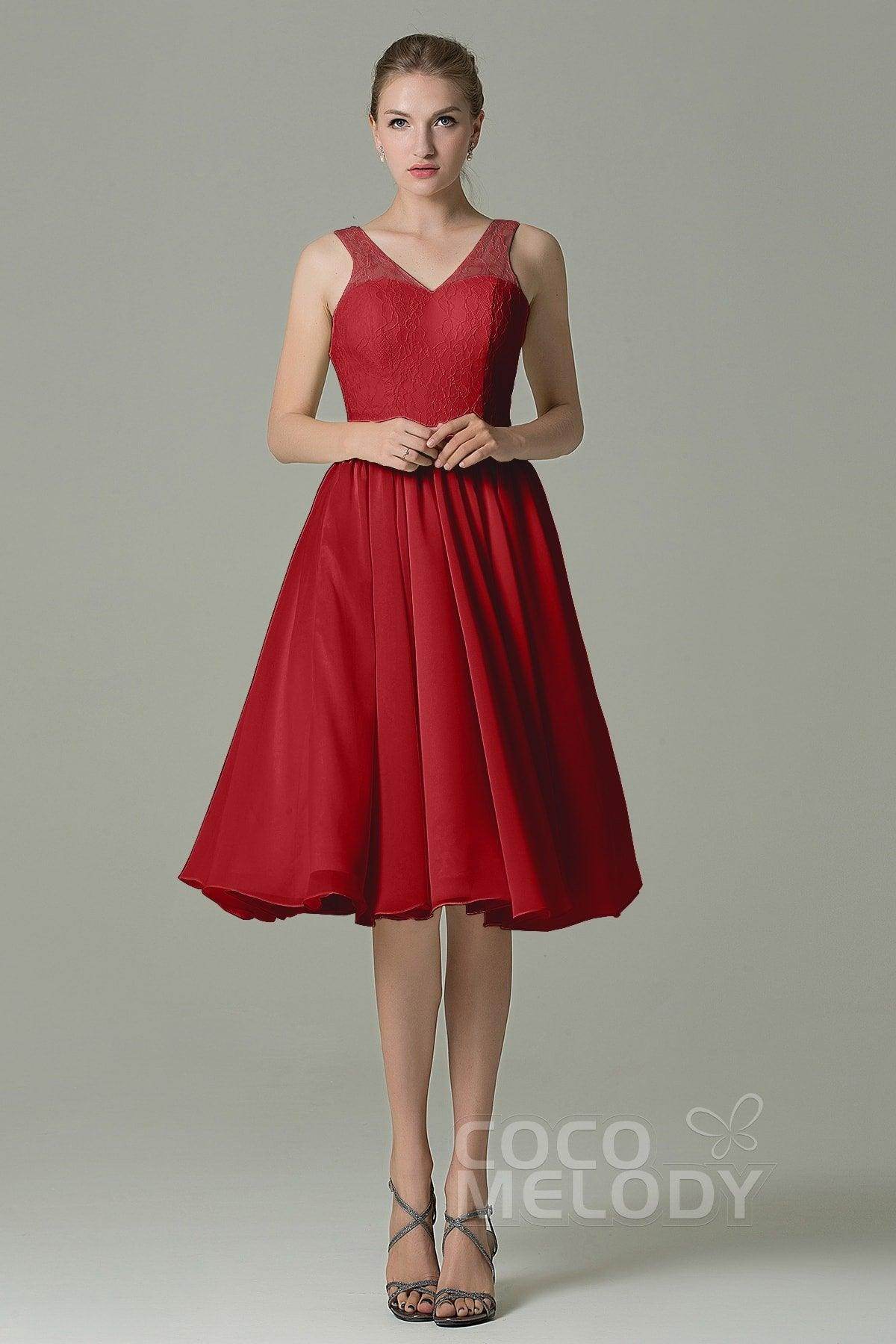 A-Line Knee Length Lace Short Bridesmaid Dress COZK16001