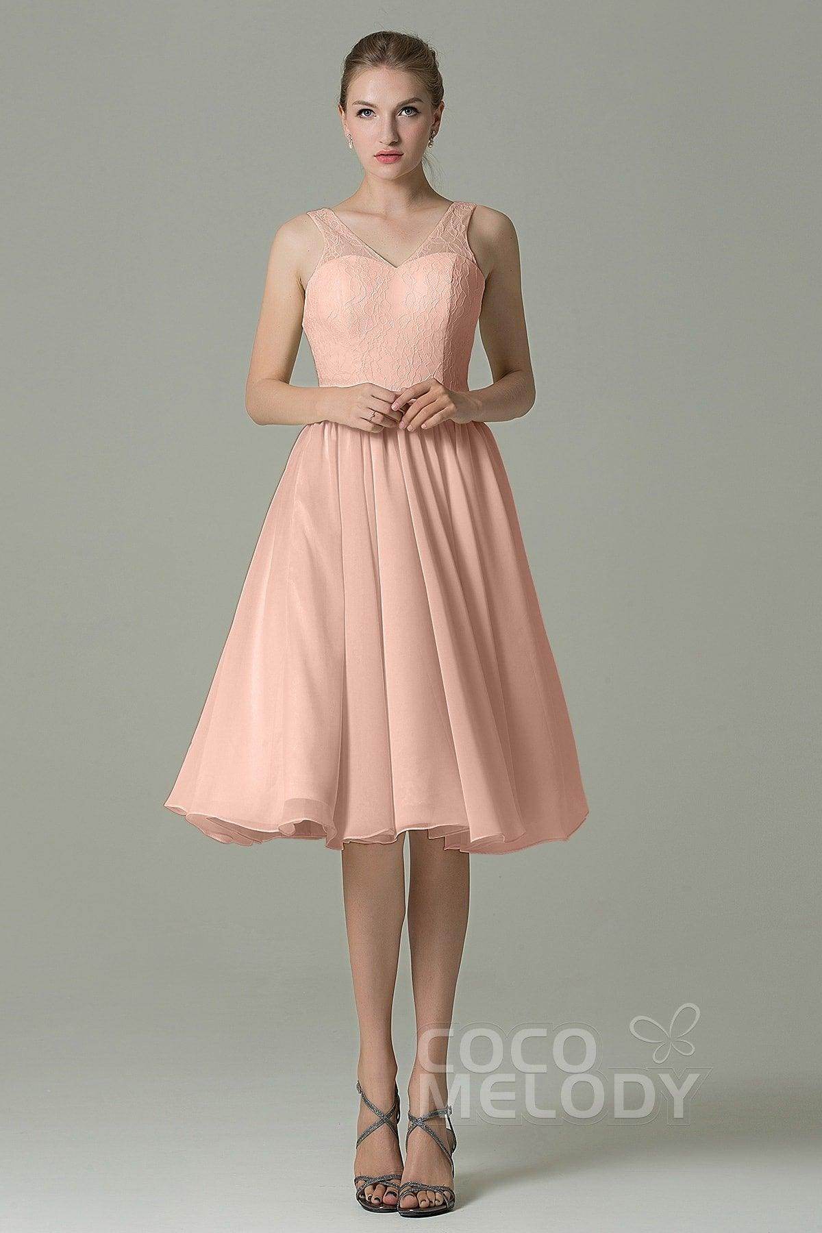 A-Line Knee Length Lace Short Bridesmaid Dress COZK16001