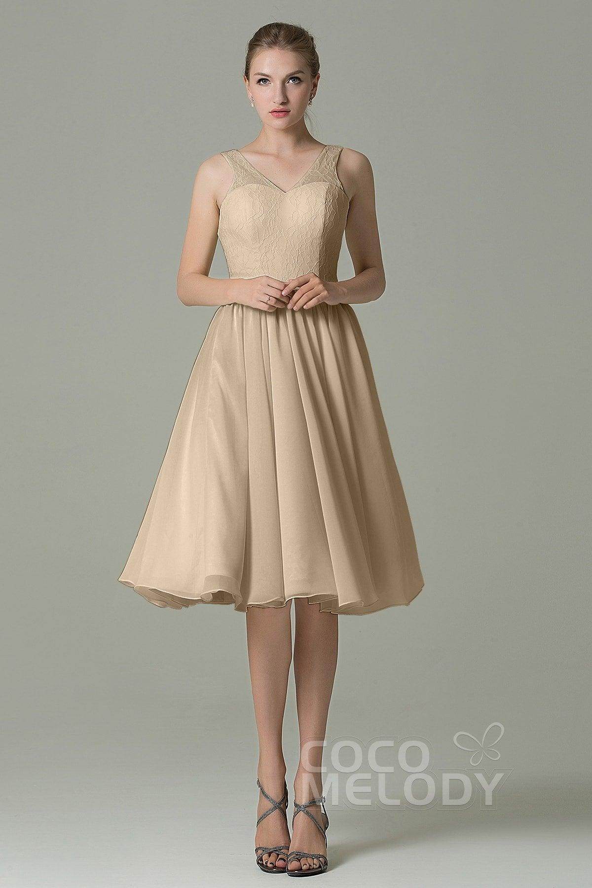 A-Line Knee Length Lace Short Bridesmaid Dress COZK16001