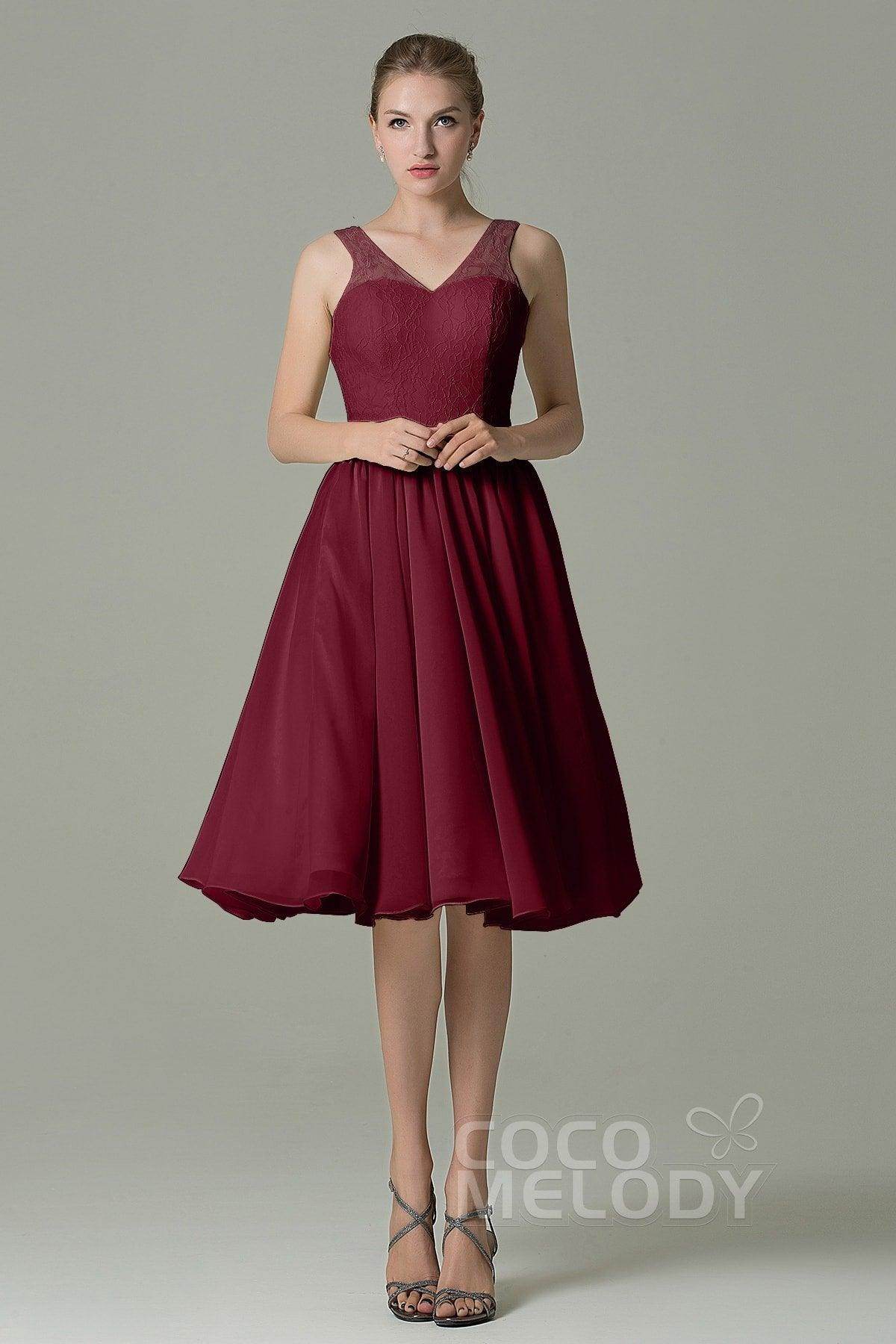 A-Line Knee Length Lace Short Bridesmaid Dress COZK16001