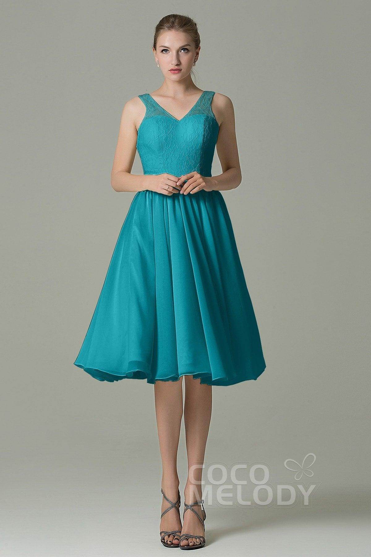 A-Line Knee Length Lace Short Bridesmaid Dress COZK16001