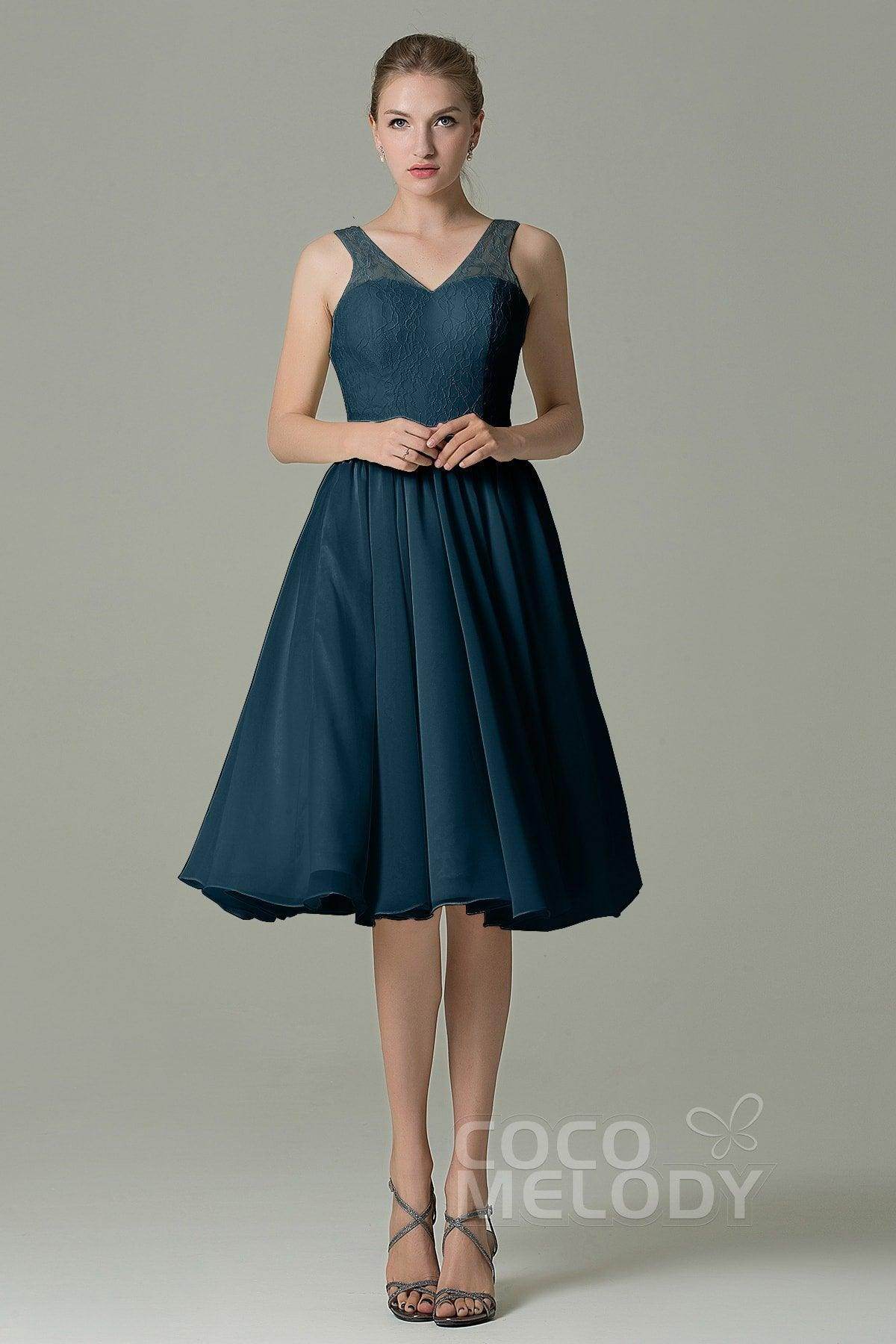 A-Line Knee Length Lace Short Bridesmaid Dress COZK16001
