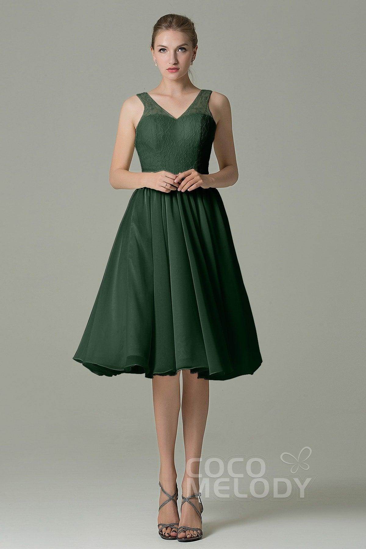 A-Line Knee Length Lace Short Bridesmaid Dress COZK16001