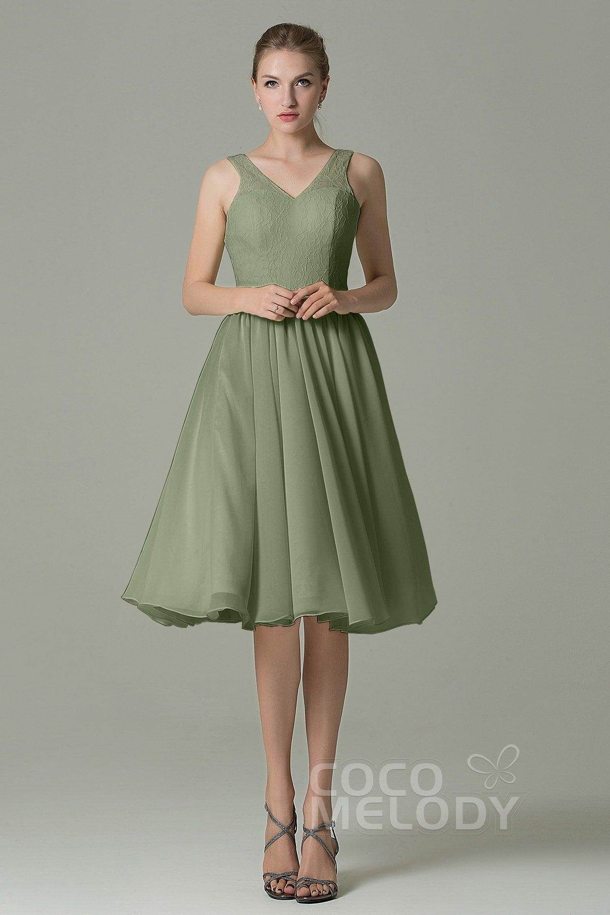A-Line Knee Length Lace Short Bridesmaid Dress COZK16001