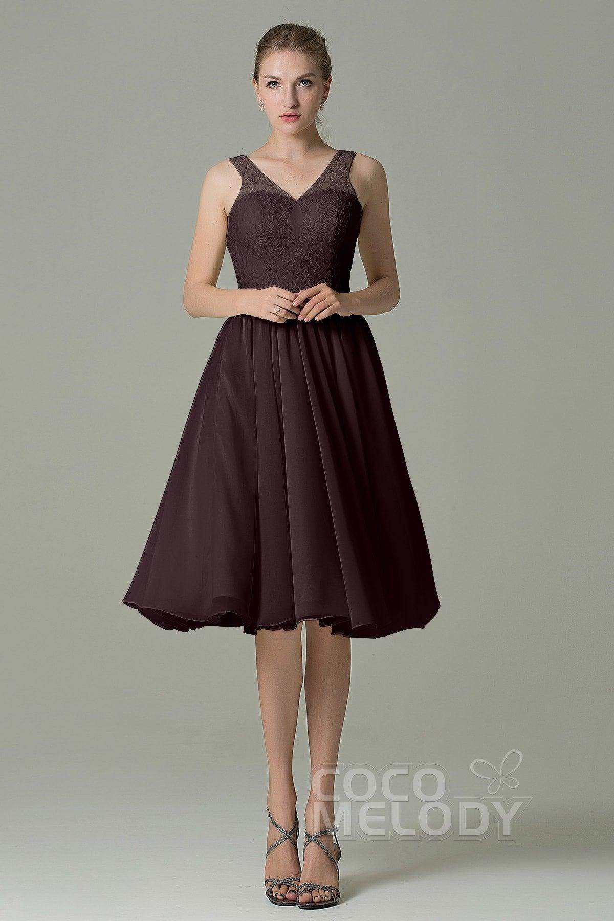 A-Line Knee Length Lace Short Bridesmaid Dress COZK16001