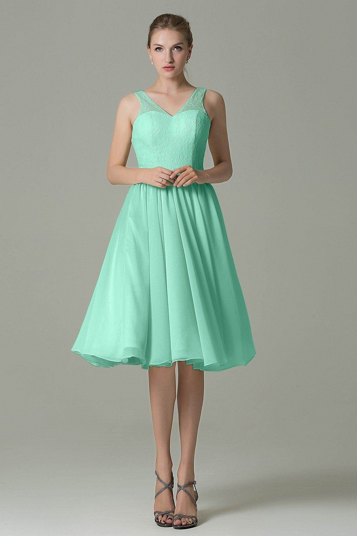 A-Line Knee Length Lace Short Bridesmaid Dress COZK16001