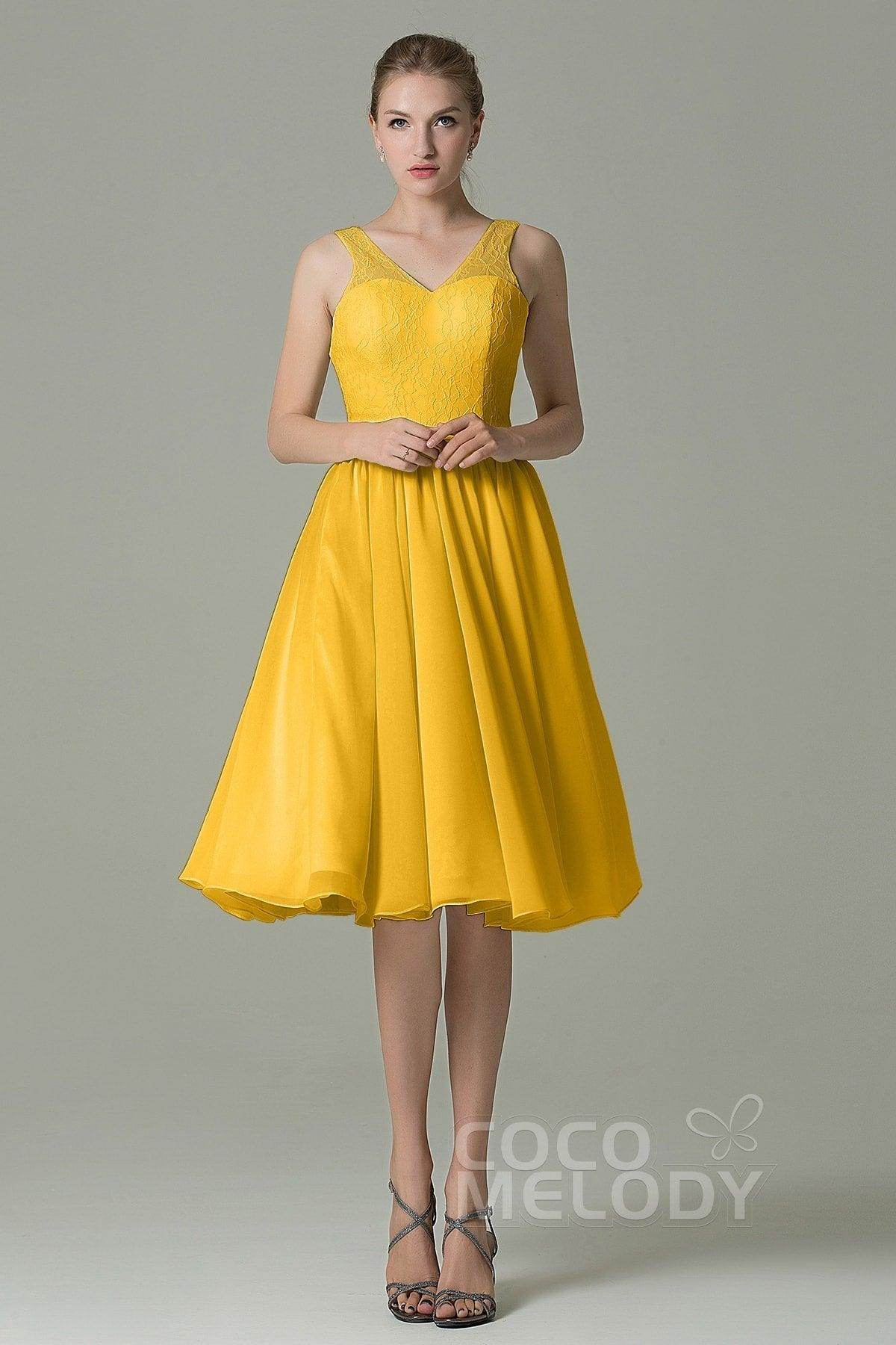 A-Line Knee Length Lace Short Bridesmaid Dress COZK16001