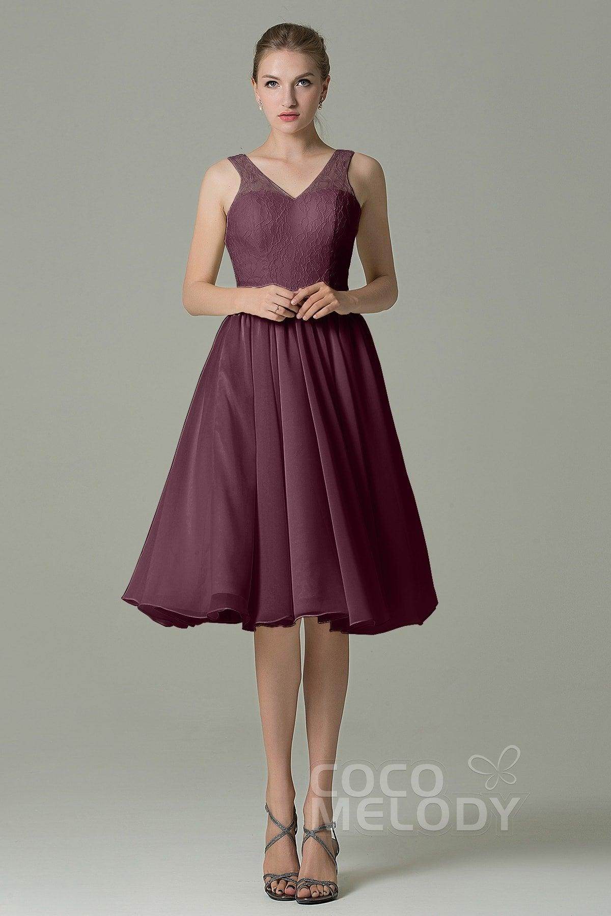 A-Line Knee Length Lace Short Bridesmaid Dress COZK16001