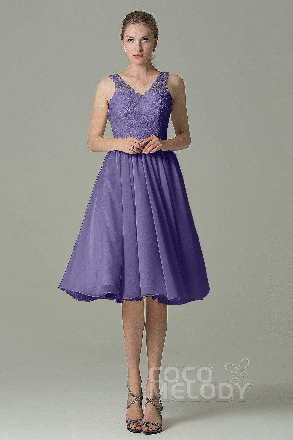 A-Line Knee Length Lace Short Bridesmaid Dress COZK16001