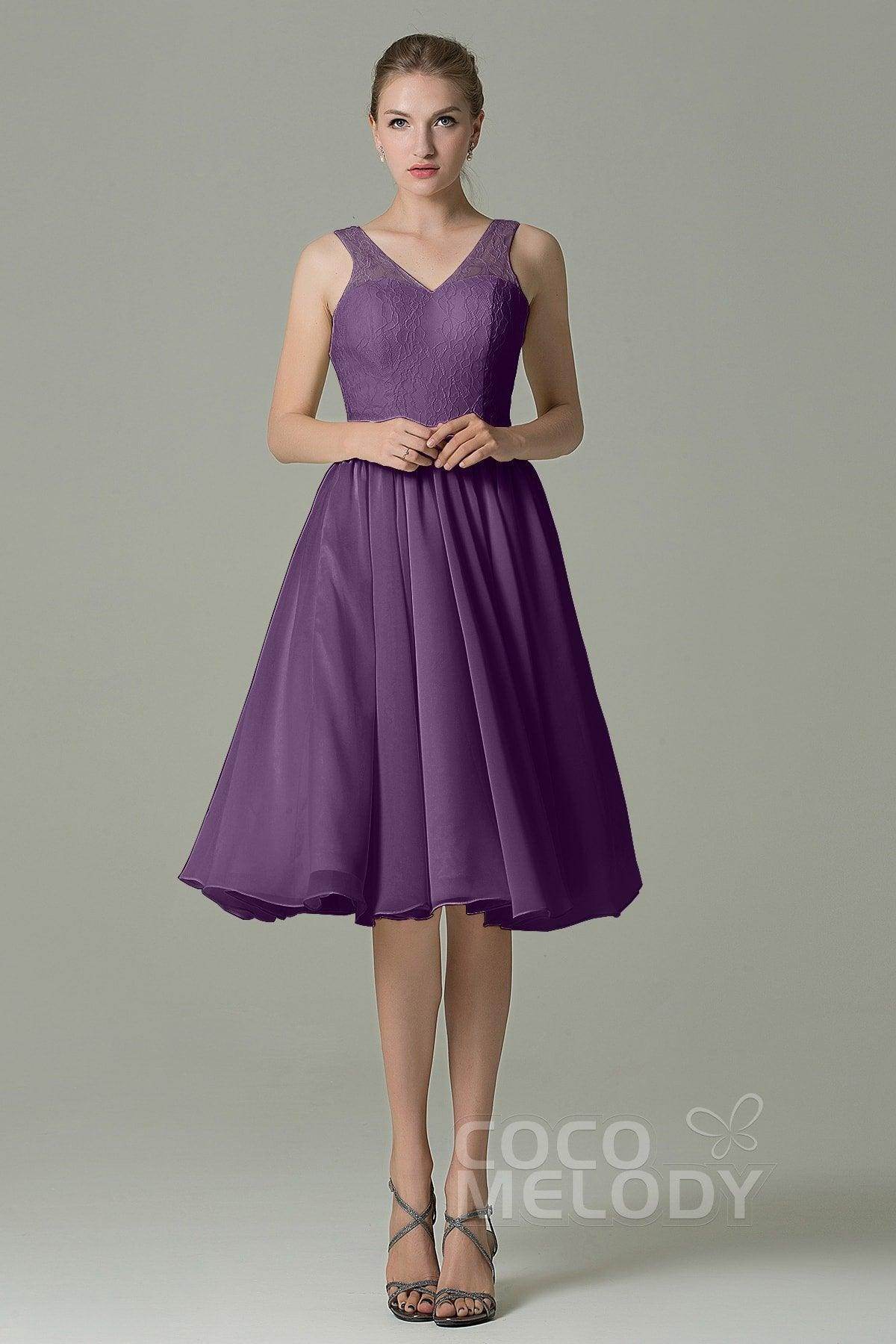 A-Line Knee Length Lace Short Bridesmaid Dress COZK16001